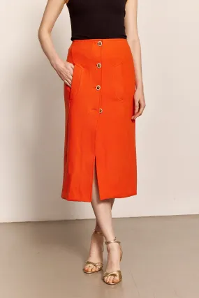 0 Wool Cashmere Angie Tea Length Skirt in Tangerine