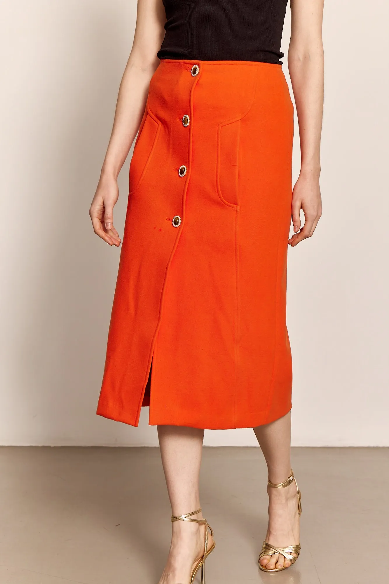 0 Wool Cashmere Angie Tea Length Skirt in Tangerine