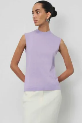 100% Wool Lilac Half Neck Sleeveless Knitwear Blouse