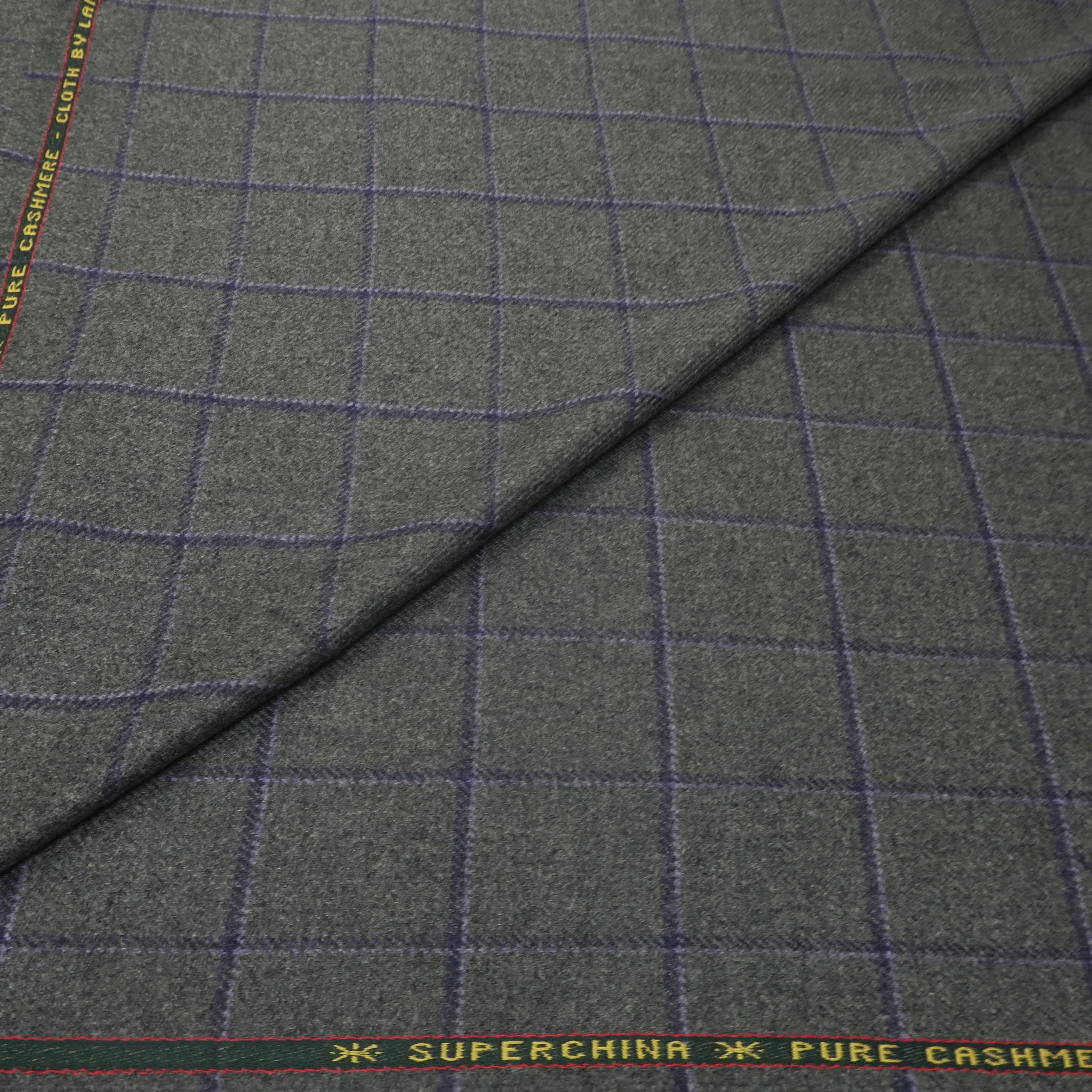 2.40 YDS Grey with Purple Checkered Lining Superchina Pure 100% Cashmere Loro Piana Fabric