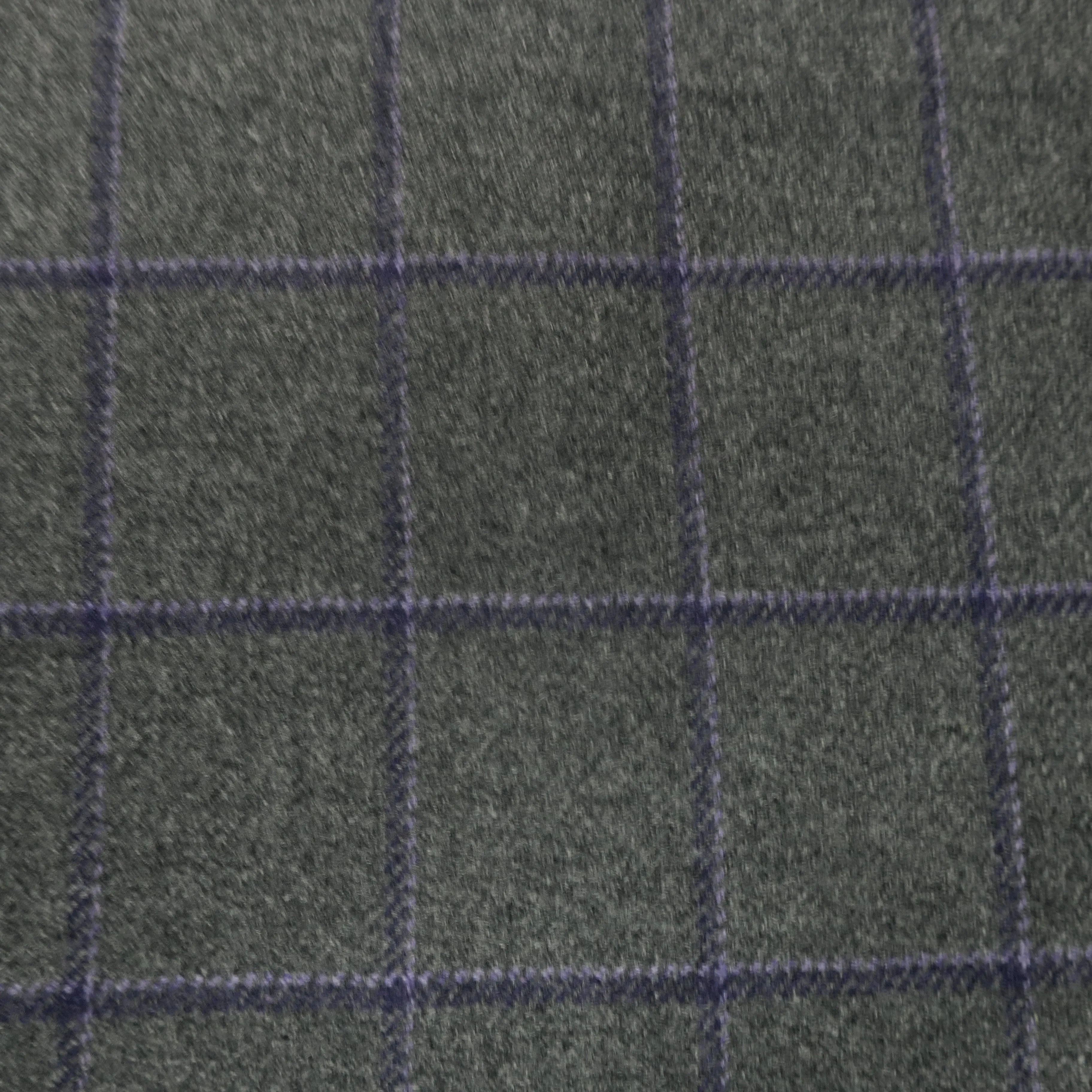 2.40 YDS Grey with Purple Checkered Lining Superchina Pure 100% Cashmere Loro Piana Fabric