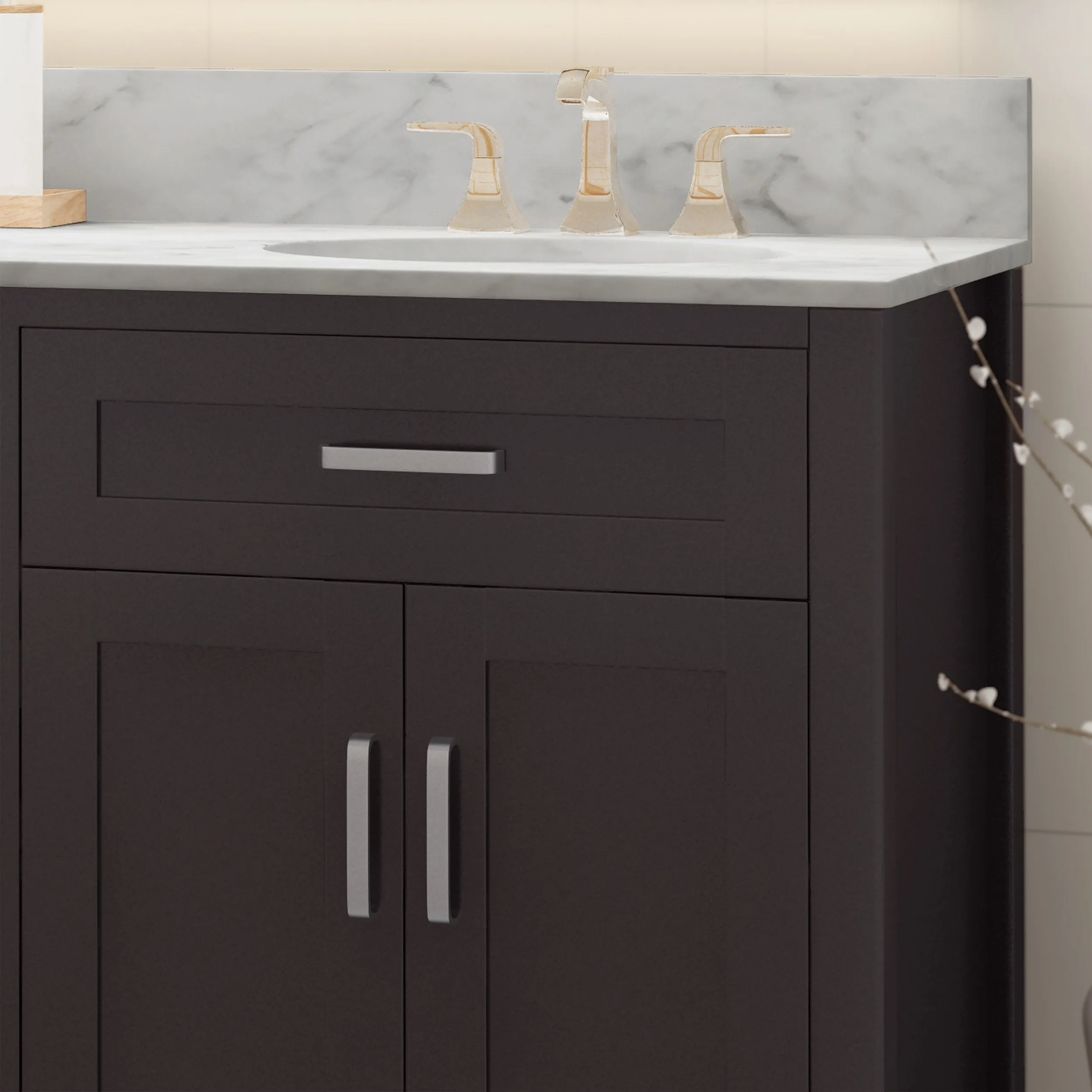 72" Wood Double Sink Bathroom Vanity with Marble Counter Top with Carrara White Marble - NH019703