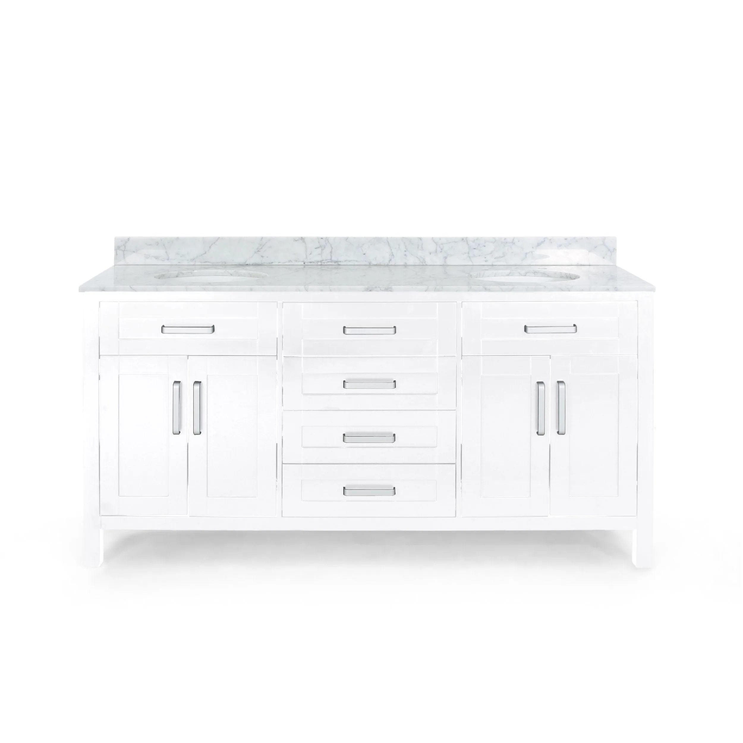 72" Wood Double Sink Bathroom Vanity with Marble Counter Top with Carrara White Marble - NH019703