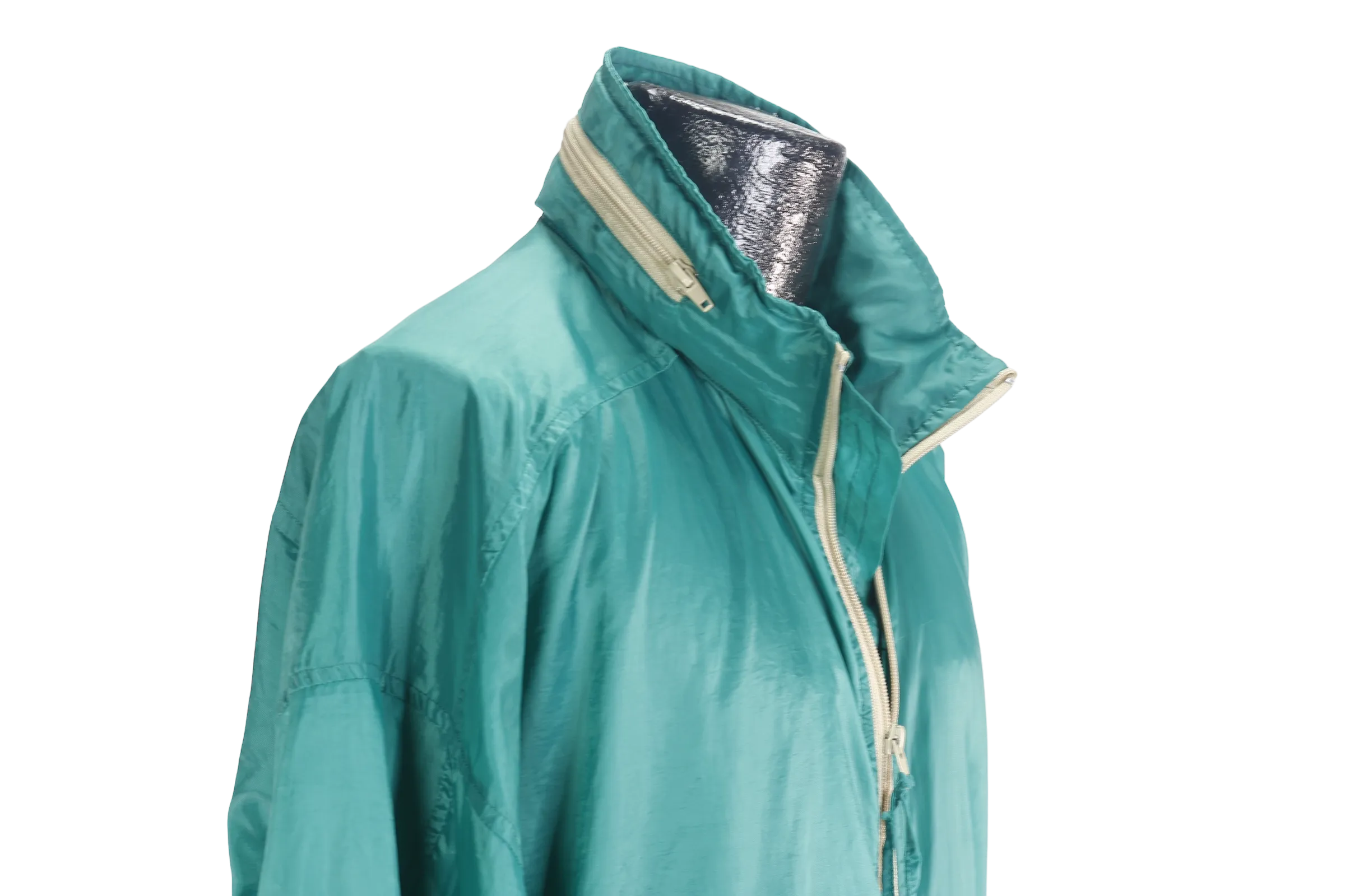 90s Sawyers Hide-a-Hood Teal Windbreaker      L