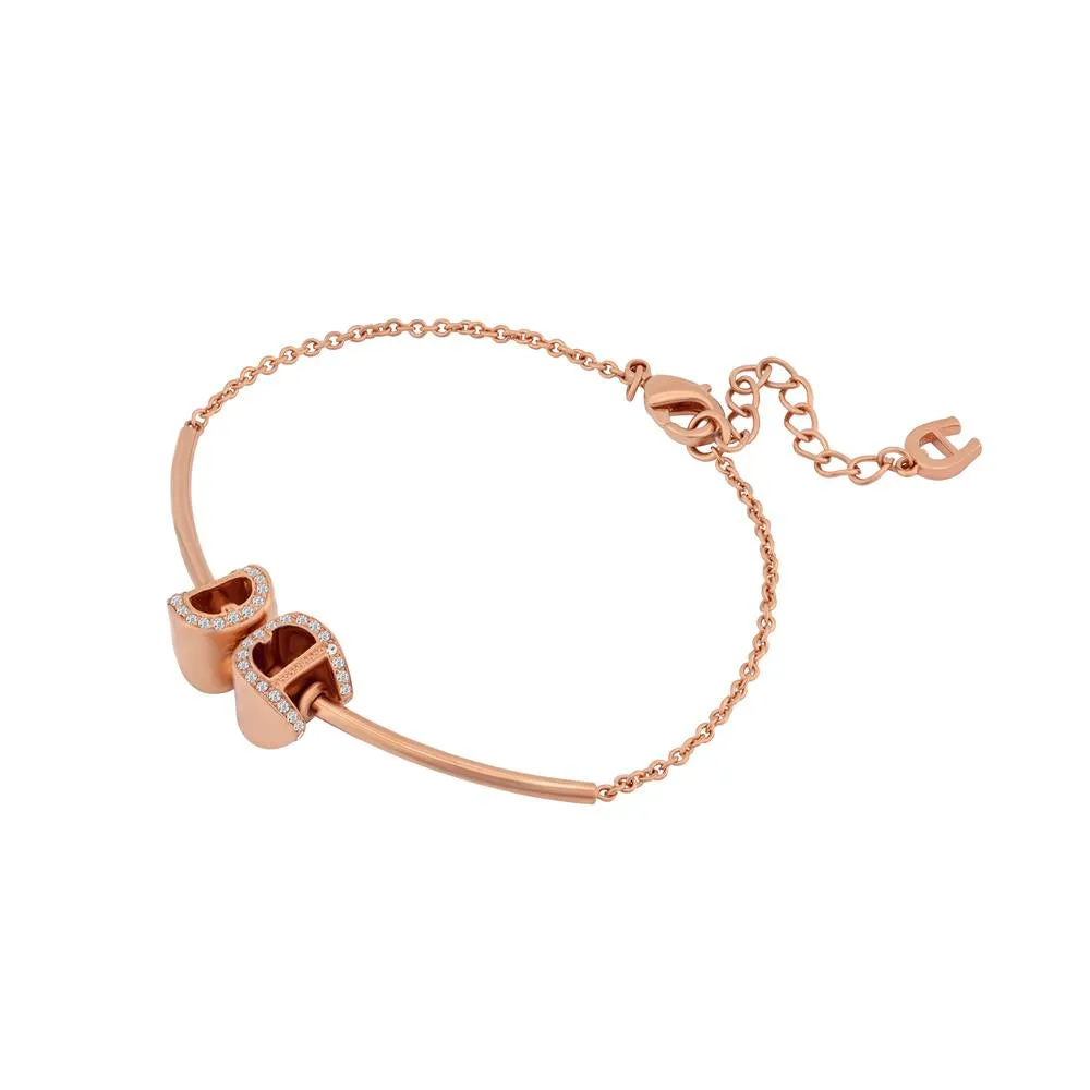 Aigner Bracelet Bangle With Rose Gold Plated & 2 Solid Logo Hearts Design