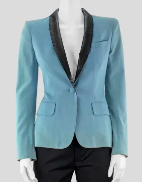 A.L.C. Blue Blazer With Blacker Leather Trim - Petite