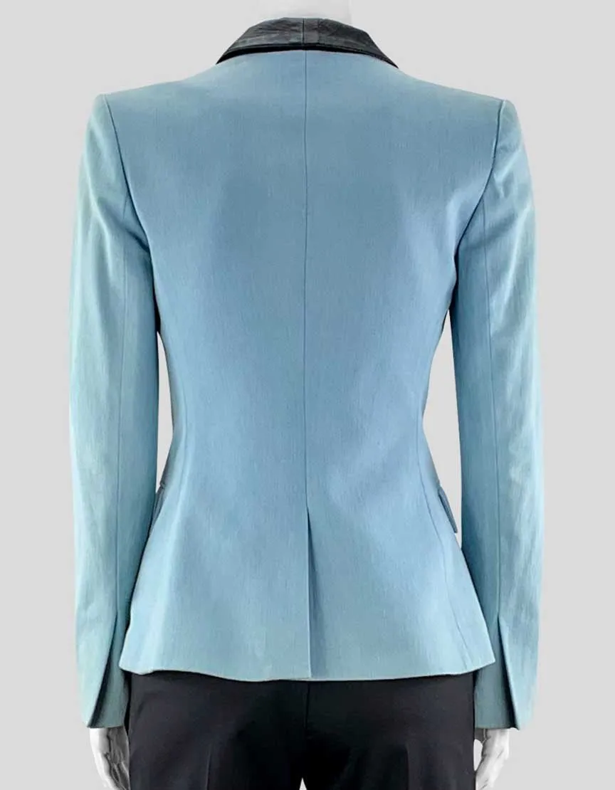 A.L.C. Blue Blazer With Blacker Leather Trim - Petite