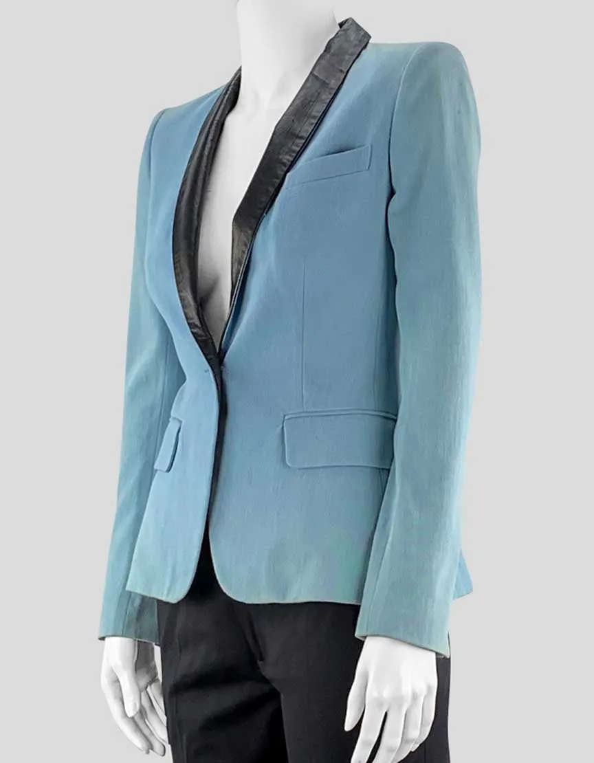 A.L.C. Blue Blazer With Blacker Leather Trim - Petite