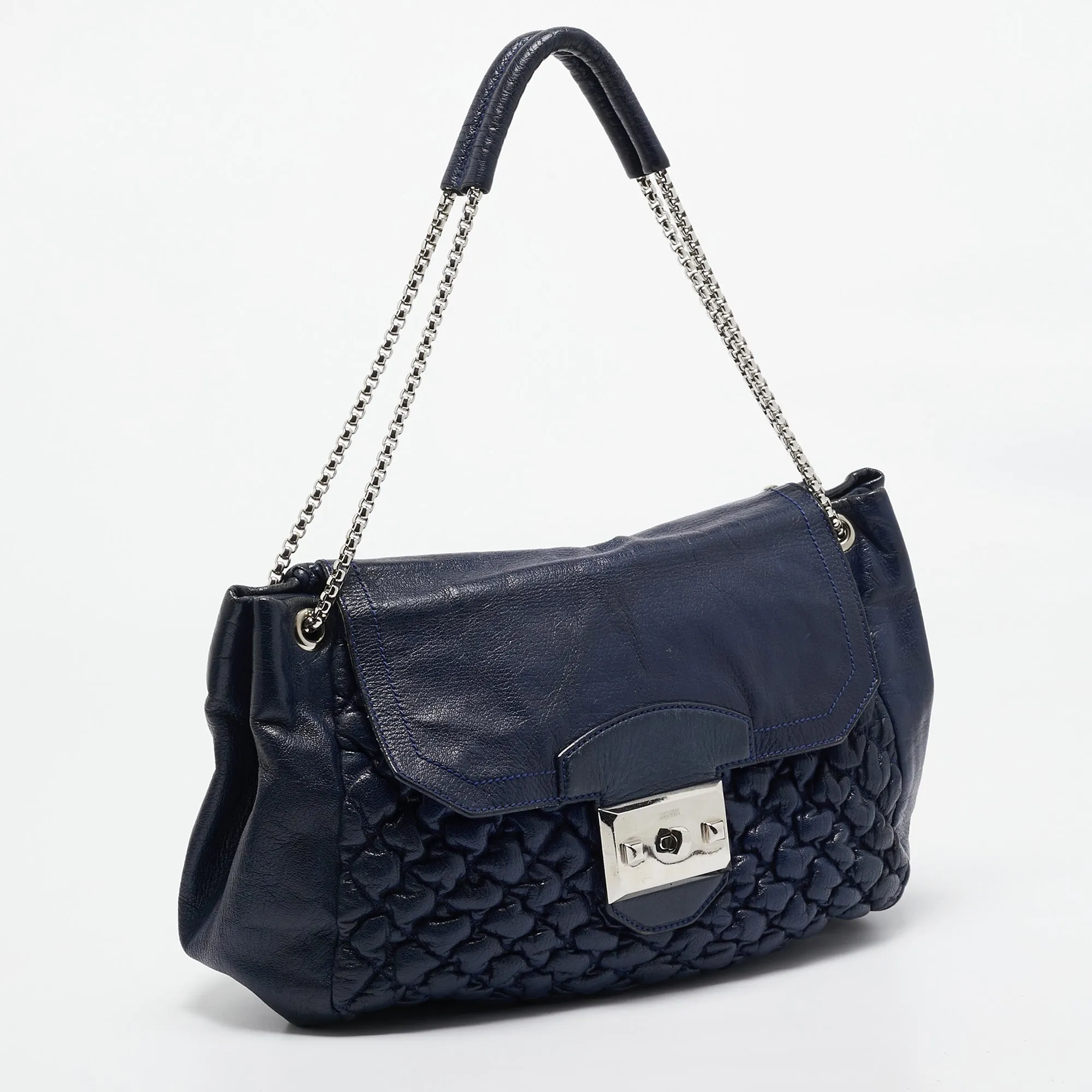 ALEXANDER MCQUEEN Navy Blue Quilted Leather Chain Flap Bag