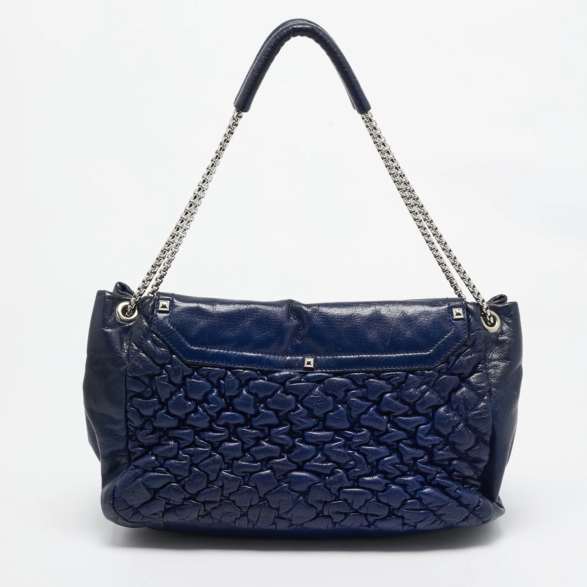 ALEXANDER MCQUEEN Navy Blue Quilted Leather Chain Flap Bag