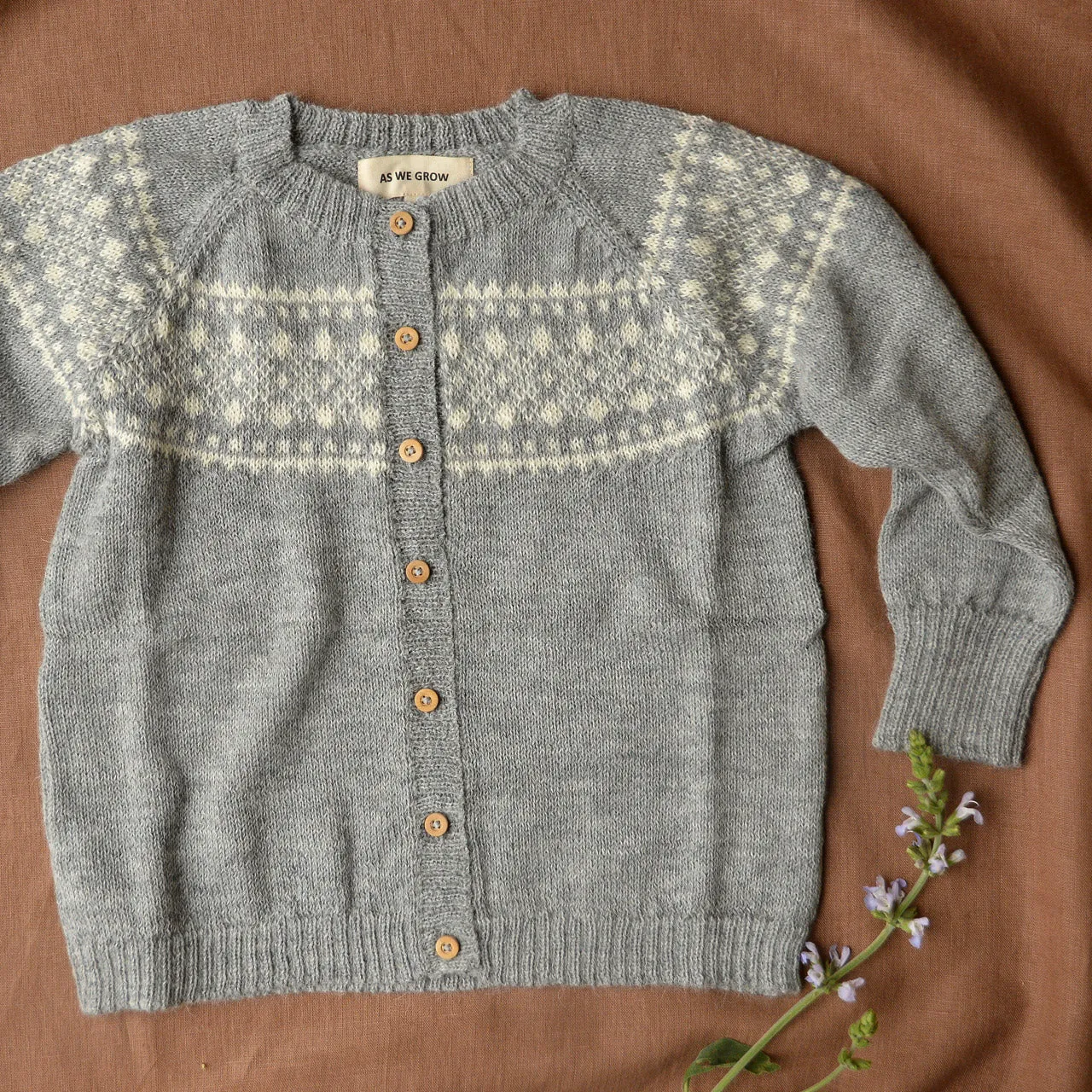 Alpine Cardigan - 100% Baby Alpaca - Grey/Cream (18m-8y)