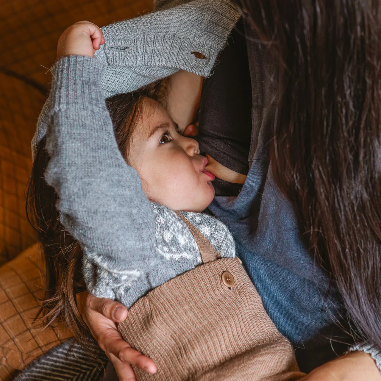 Alpine Cardigan - 100% Baby Alpaca - Grey/Cream (18m-8y)