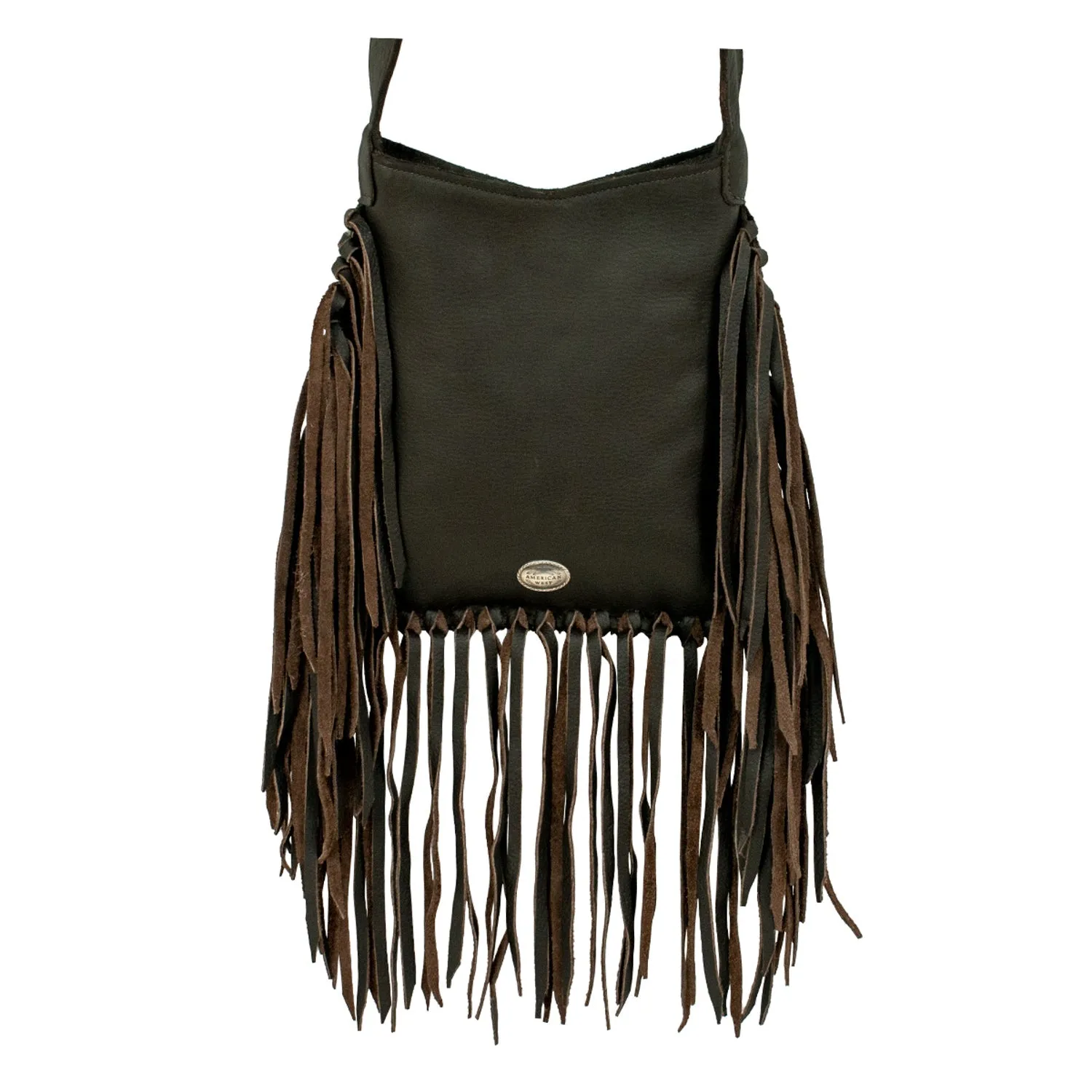 American West Womens Fringed Cowgirl 9in Chocolate Brown Leather Crossbody Bag