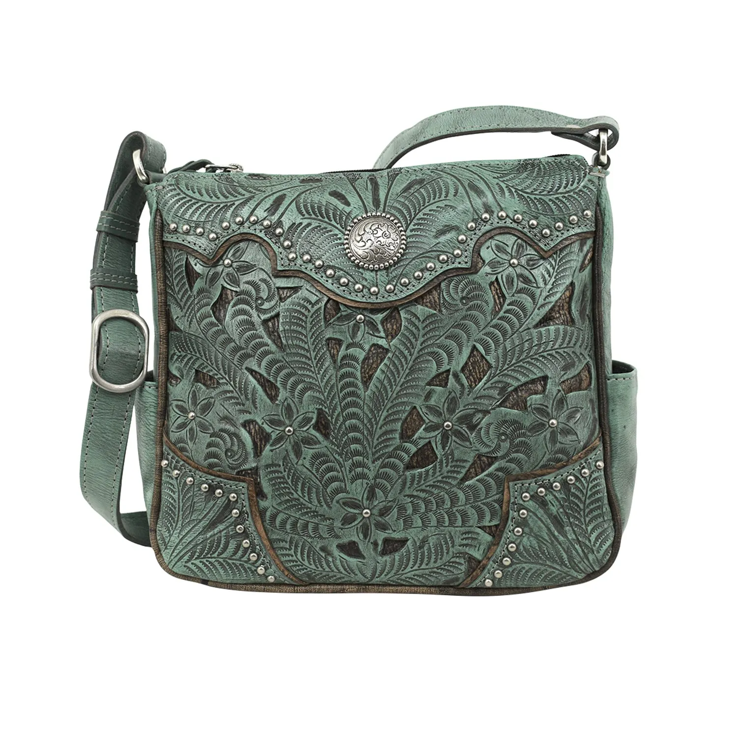 American West Womens Hill Country Inlay Eagle Turquoise Leather Crossbody Bag