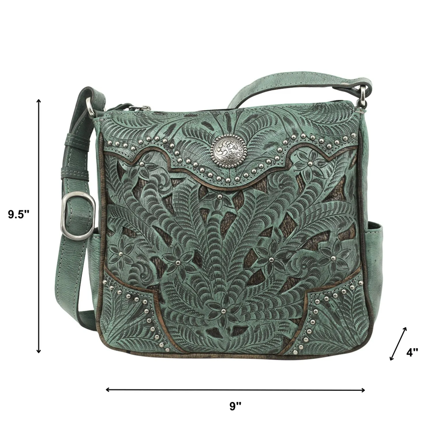 American West Womens Hill Country Inlay Eagle Turquoise Leather Crossbody Bag