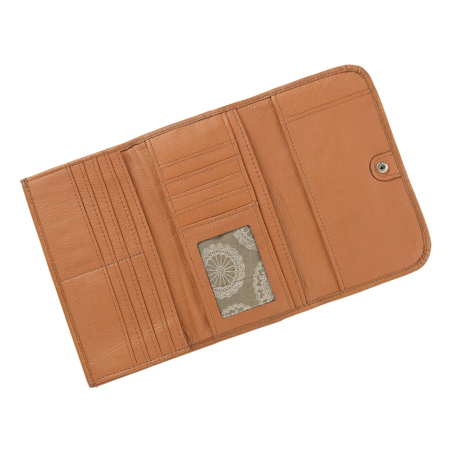 American West Womens Hitchin Post Medium Brown Leather Trifold Wallet