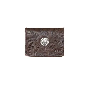 American West Womens Small Concho Dark Brown Leather Trifold Wallet