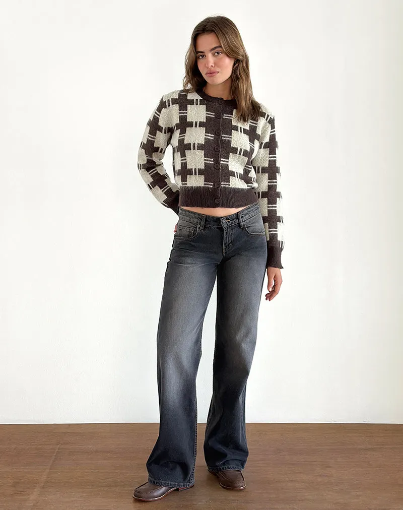 Anzio Knitted Cardigan in Check Brown