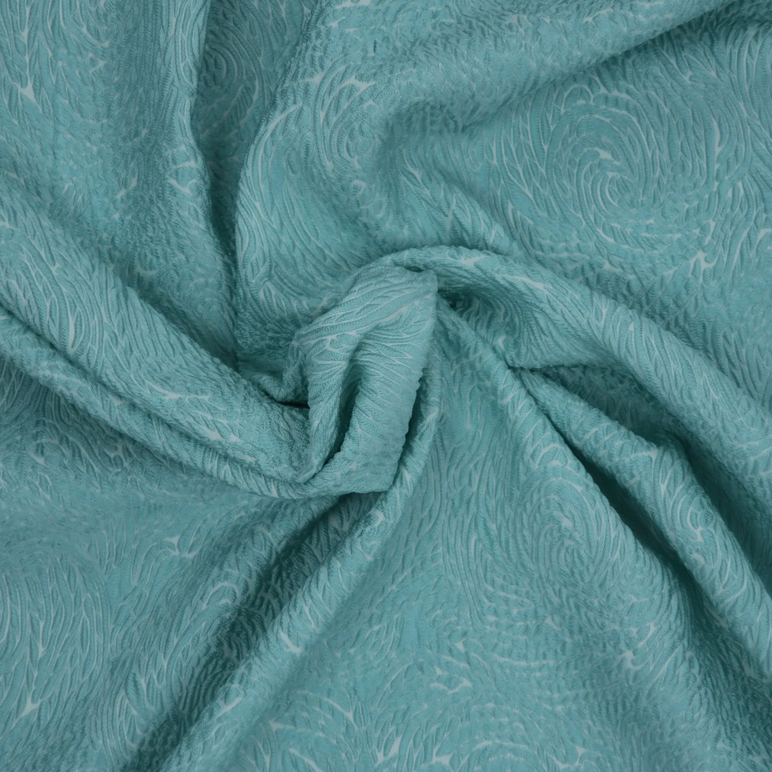 Aqua and White Double Face Reversible Abstract Textured Brocade Fabric