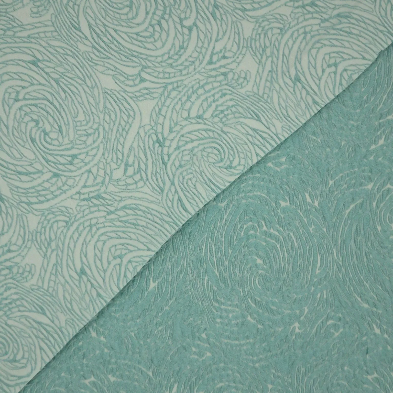 Aqua and White Double Face Reversible Abstract Textured Brocade Fabric