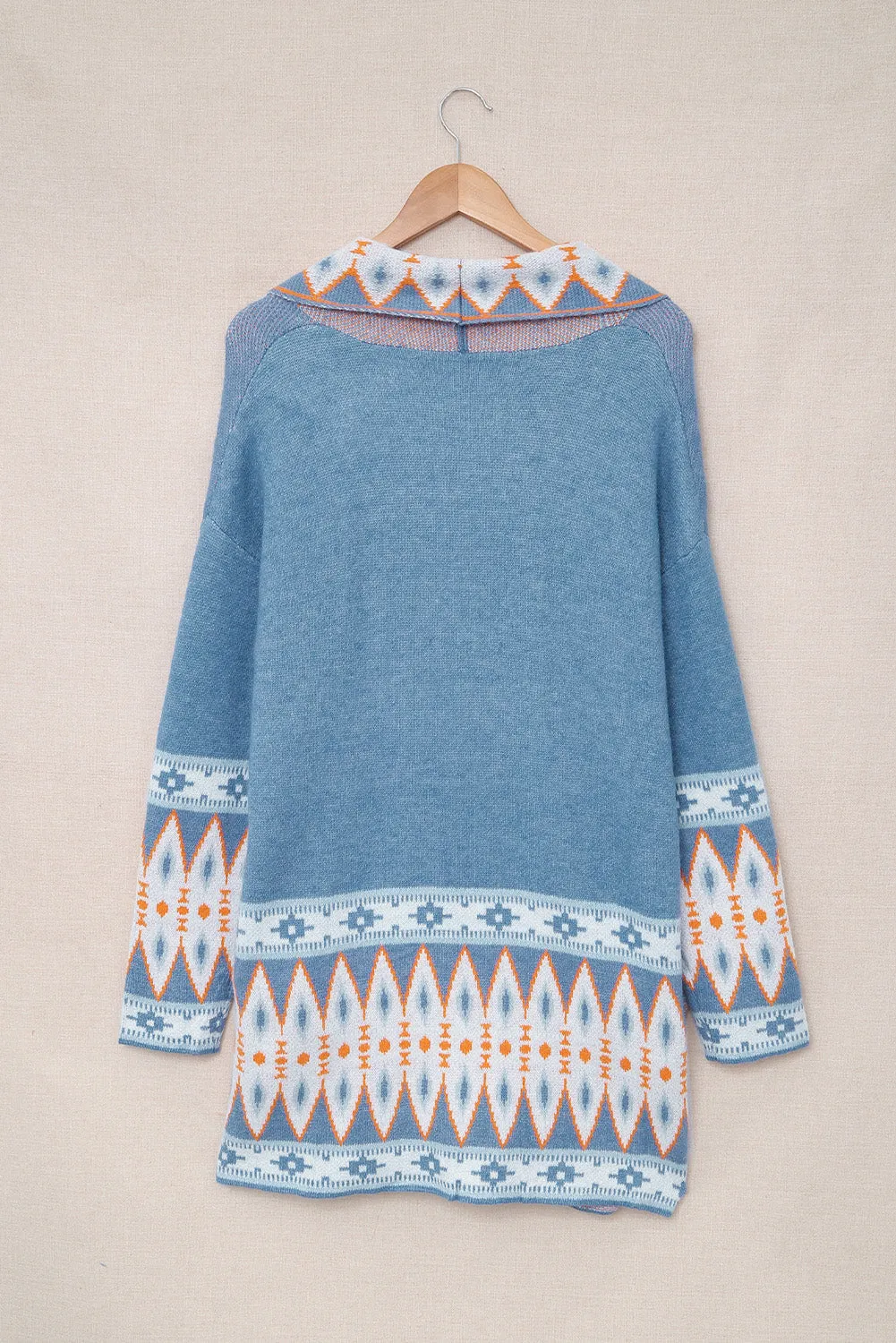 Aztec Print Open Front Knitted Cardigan