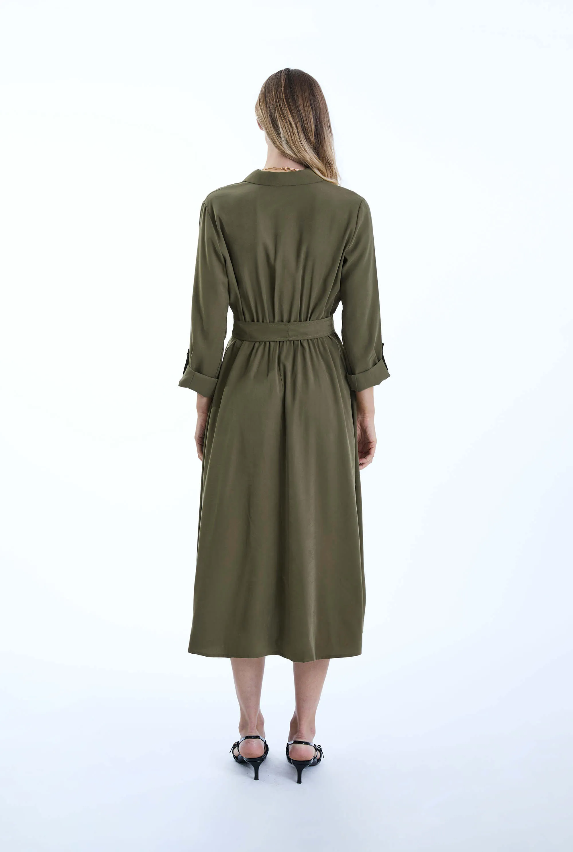 Belted Green Suit Midi Dress