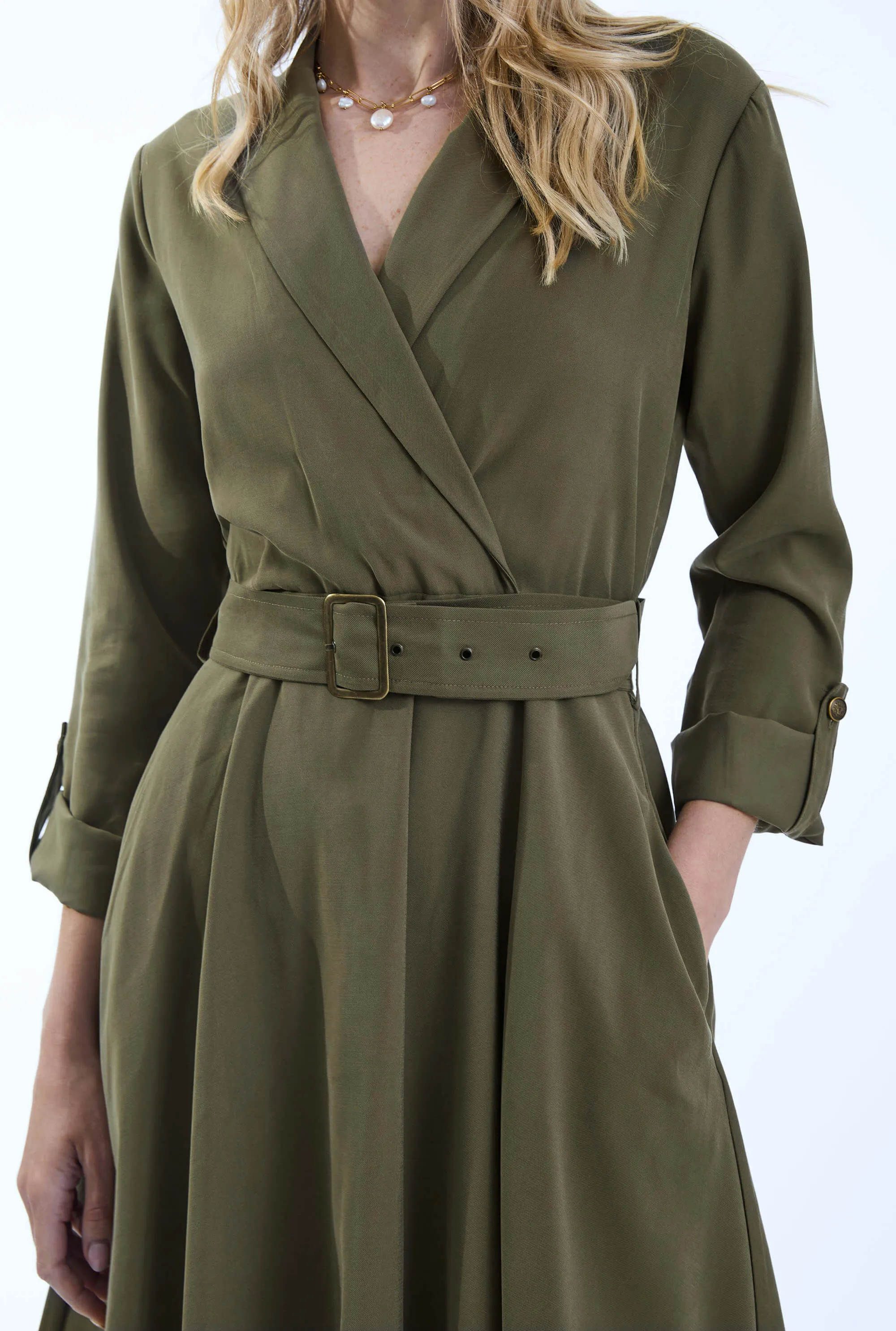 Belted Green Suit Midi Dress