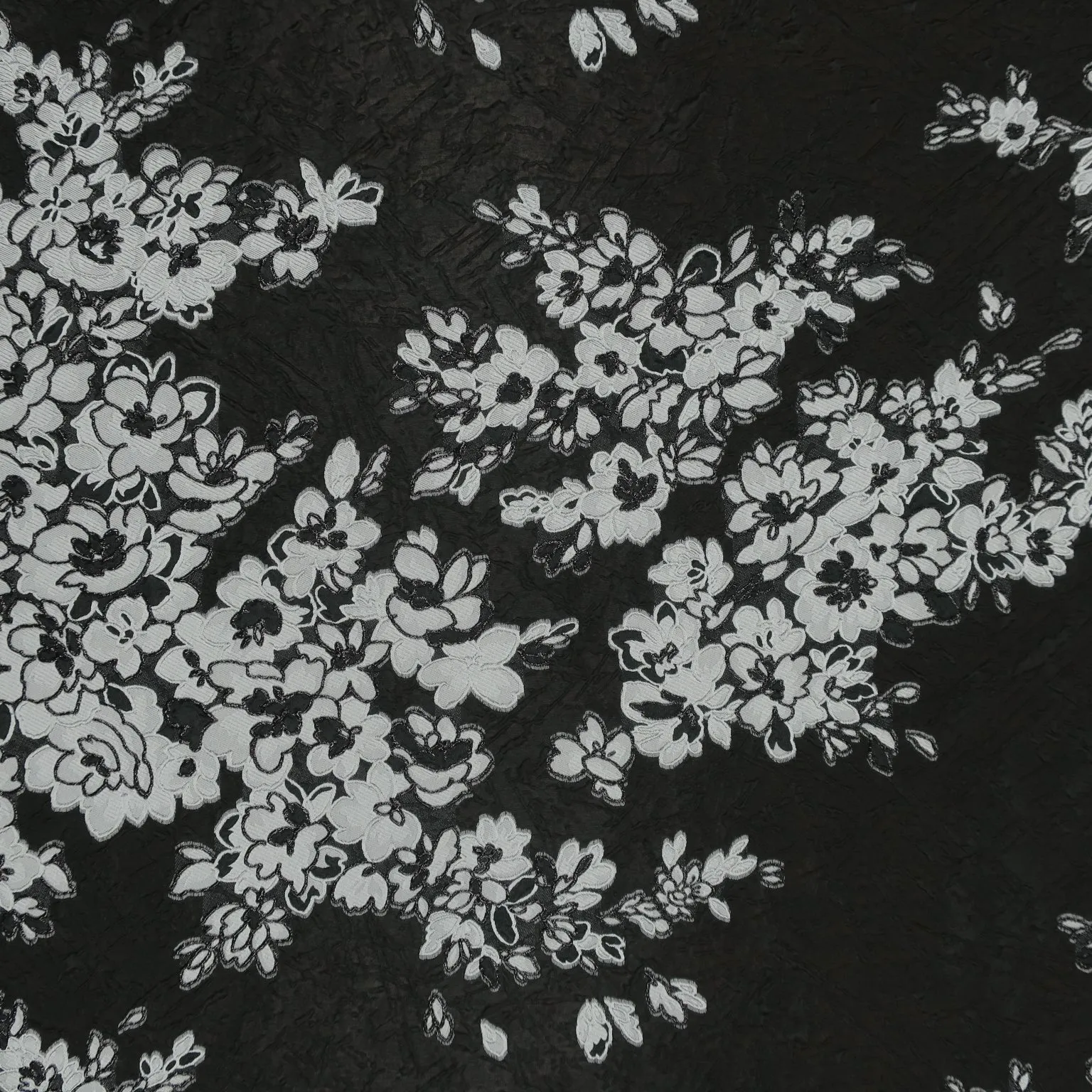 Black and Paving Stones Silver Floral Brocade Fabric