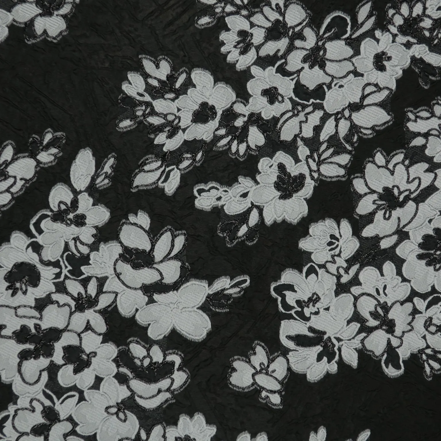 Black and Paving Stones Silver Floral Brocade Fabric