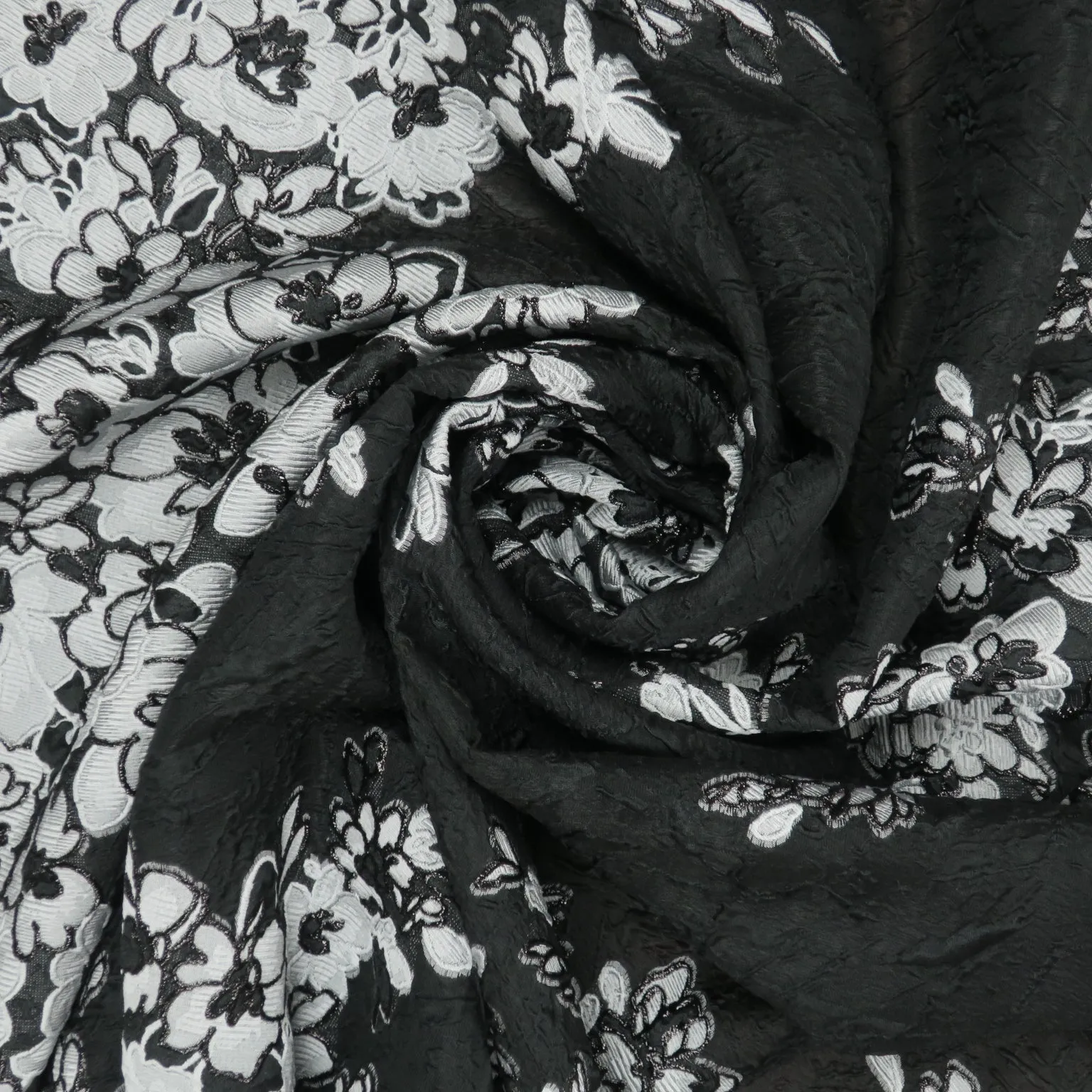 Black and Paving Stones Silver Floral Brocade Fabric