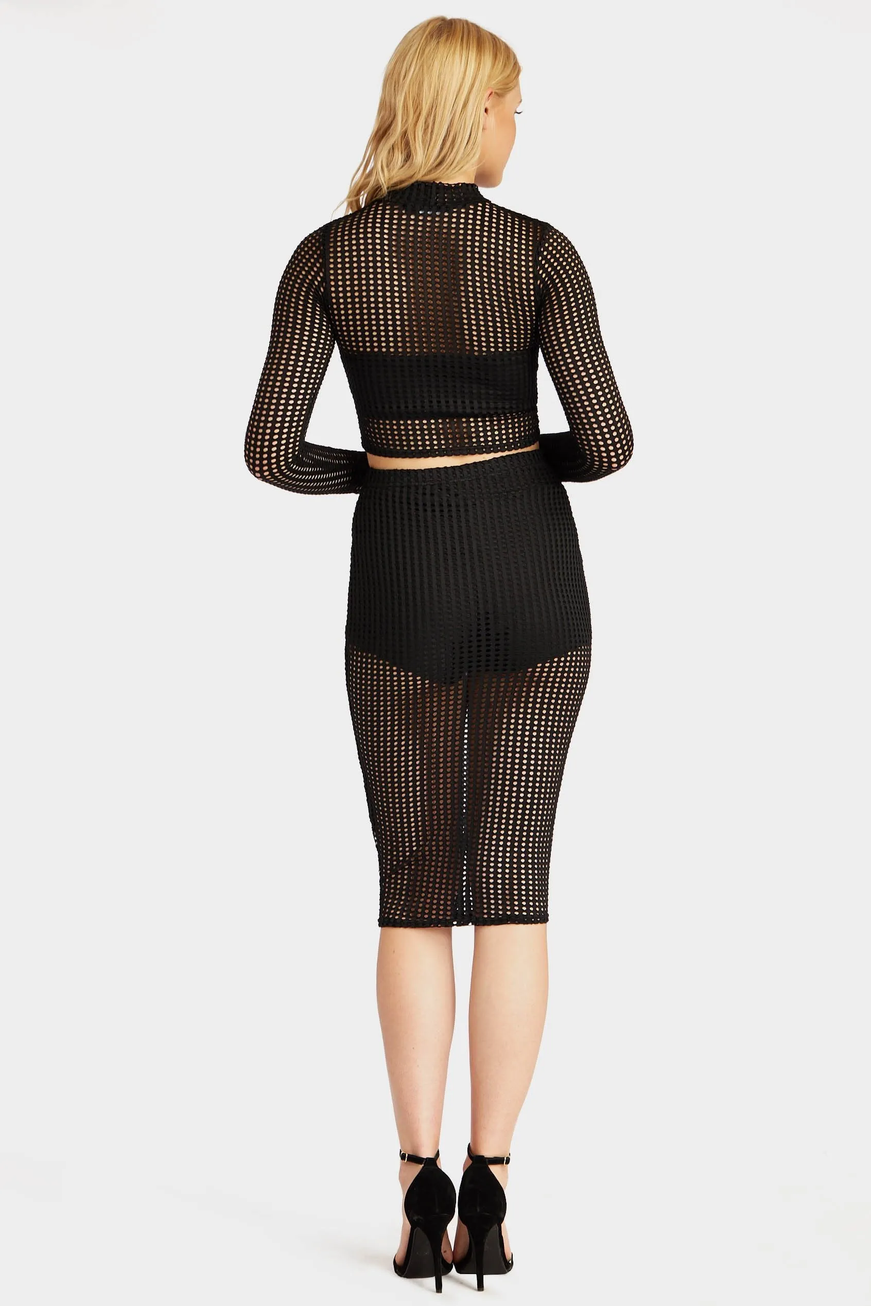 Black Jumbo Fishnet Midi Skirt