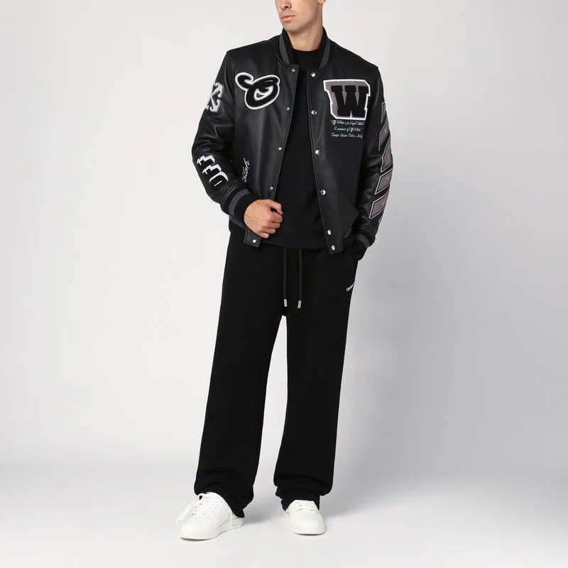 BLACK LEATHER VARSITY JACKET