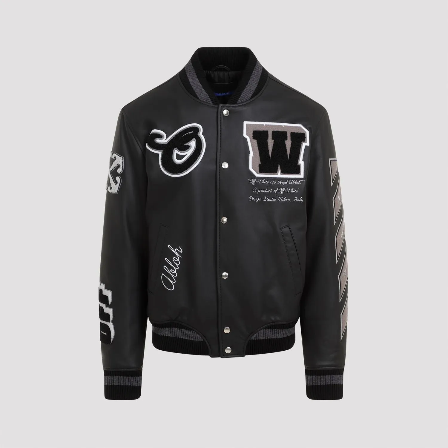 BLACK LEATHER VARSITY JACKET