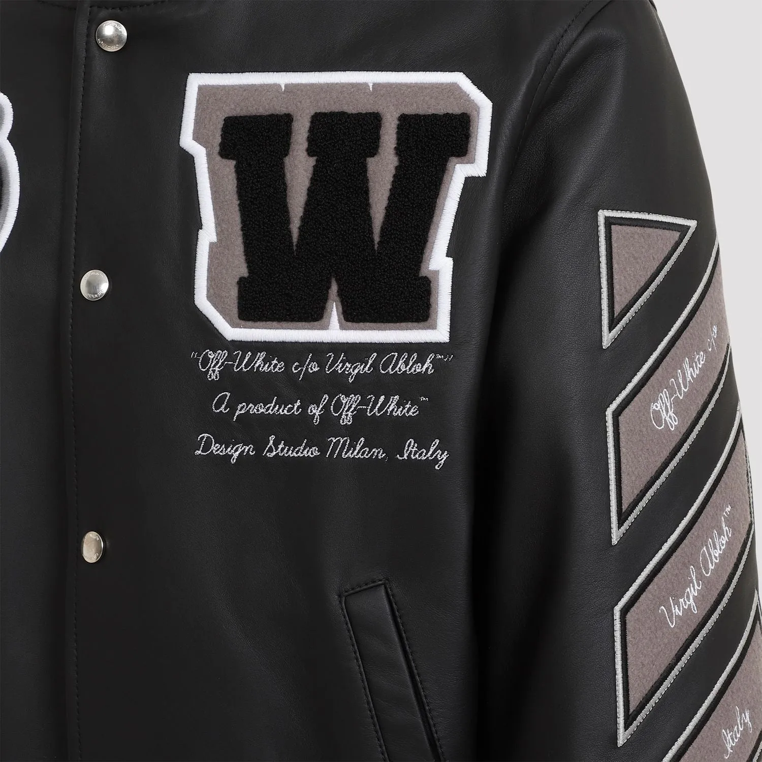 BLACK LEATHER VARSITY JACKET