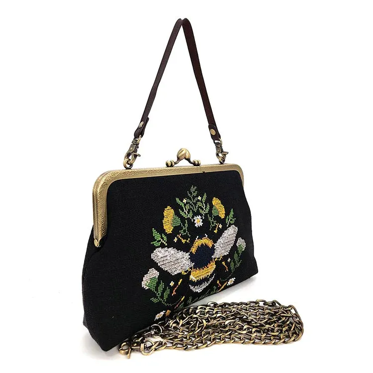 Black Vintage Bee Kisslock Bag