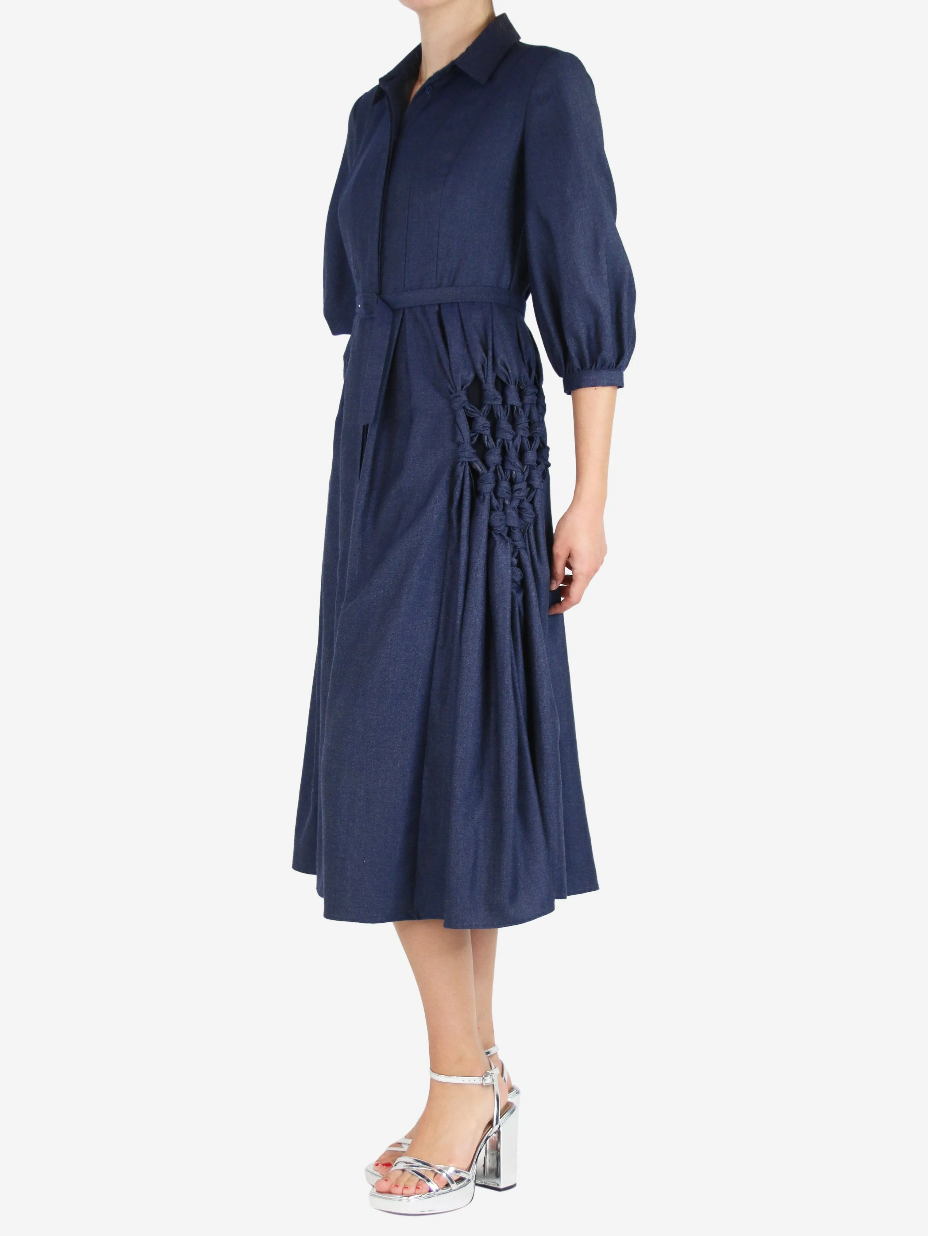 Blue Cheval cashmere midi shirt dress - size UK 6