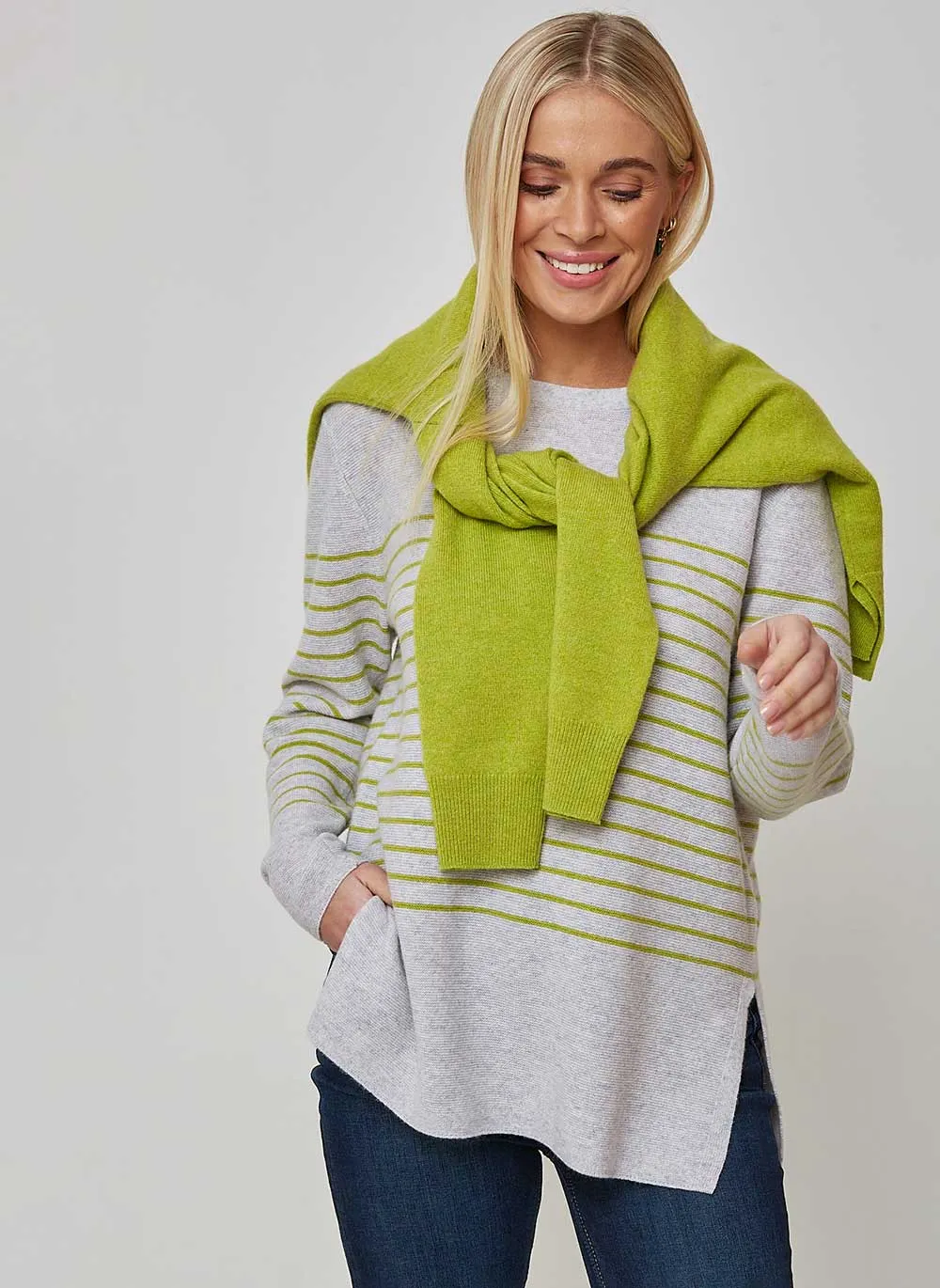 Breton Striped Cashmere Jumper - Glass Grey