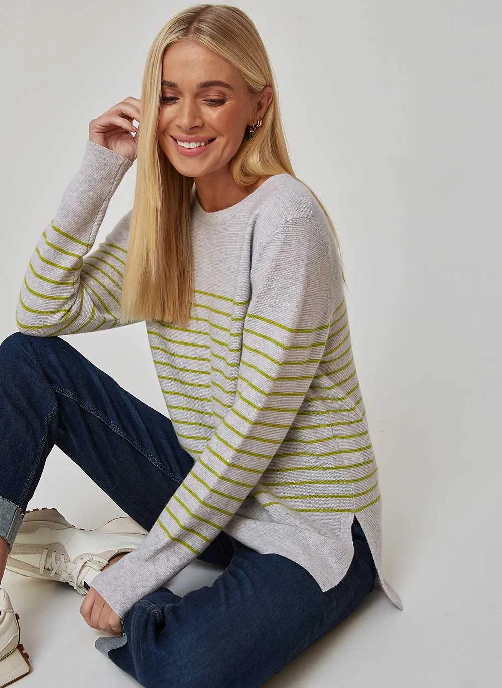 Breton Striped Cashmere Jumper - Glass Grey