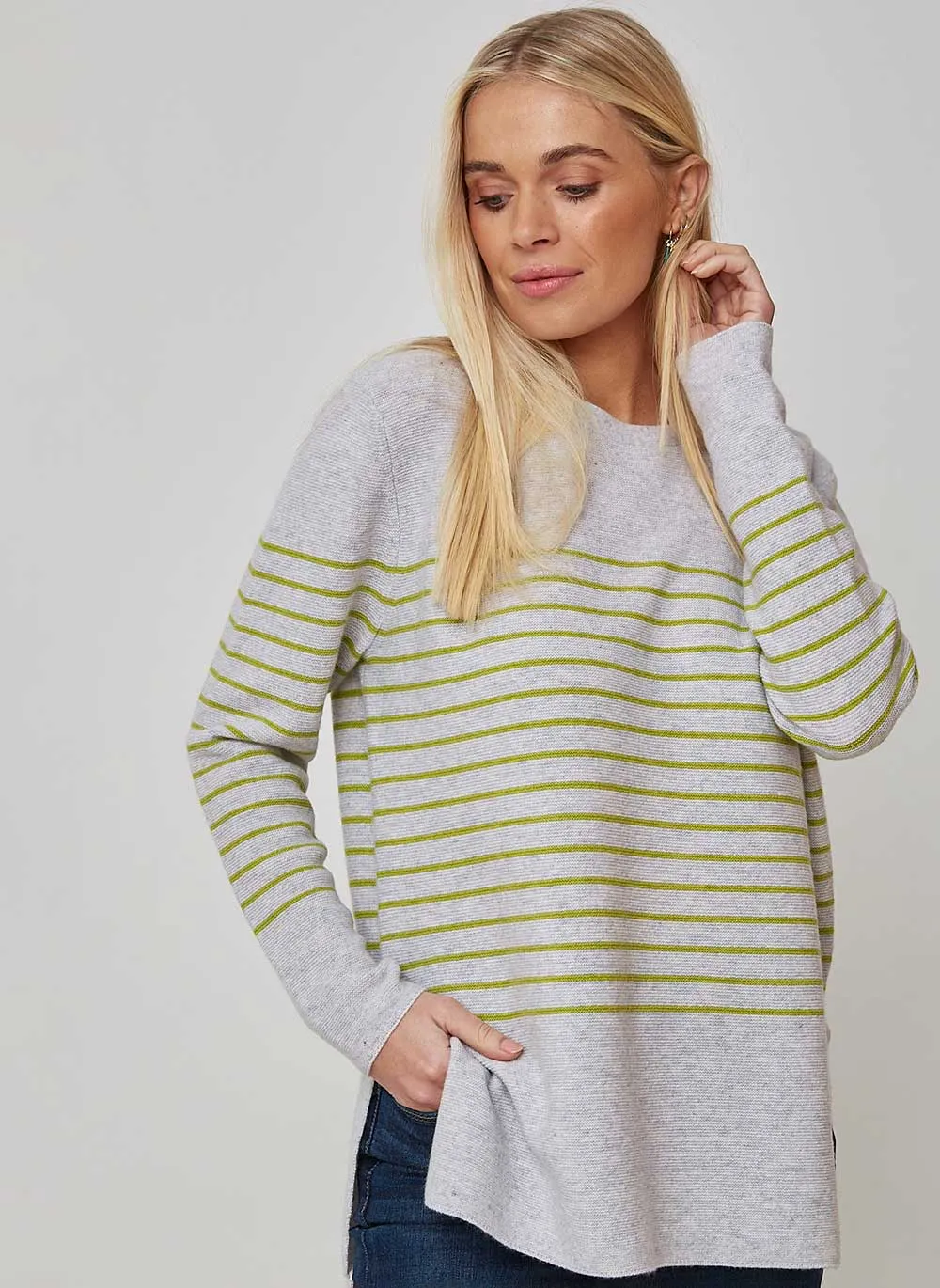 Breton Striped Cashmere Jumper - Glass Grey