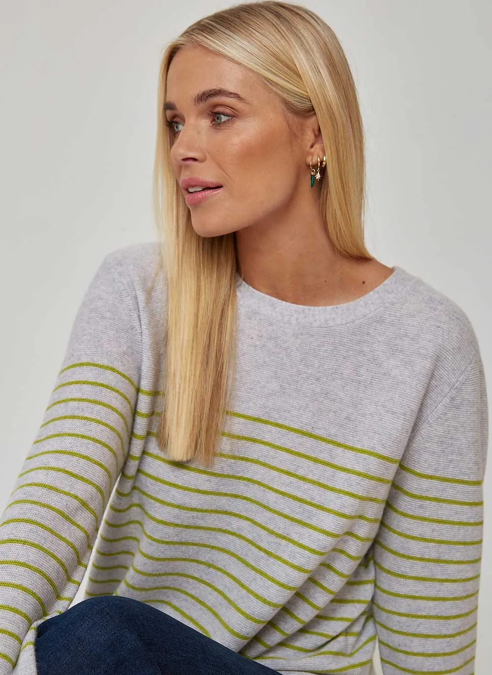 Breton Striped Cashmere Jumper - Glass Grey