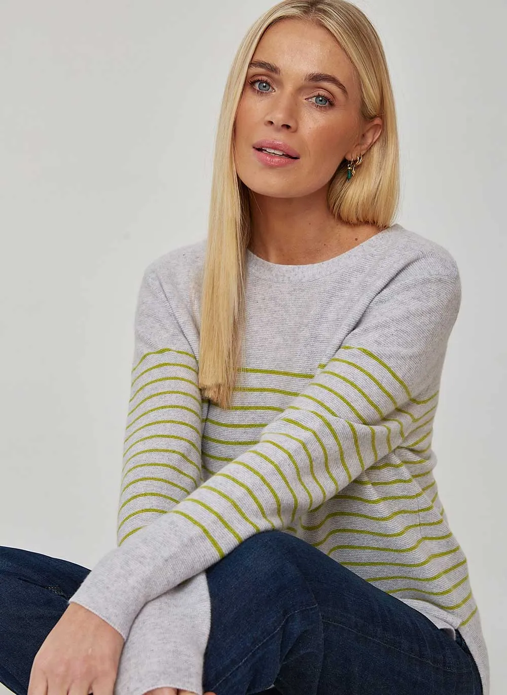 Breton Striped Cashmere Jumper - Glass Grey