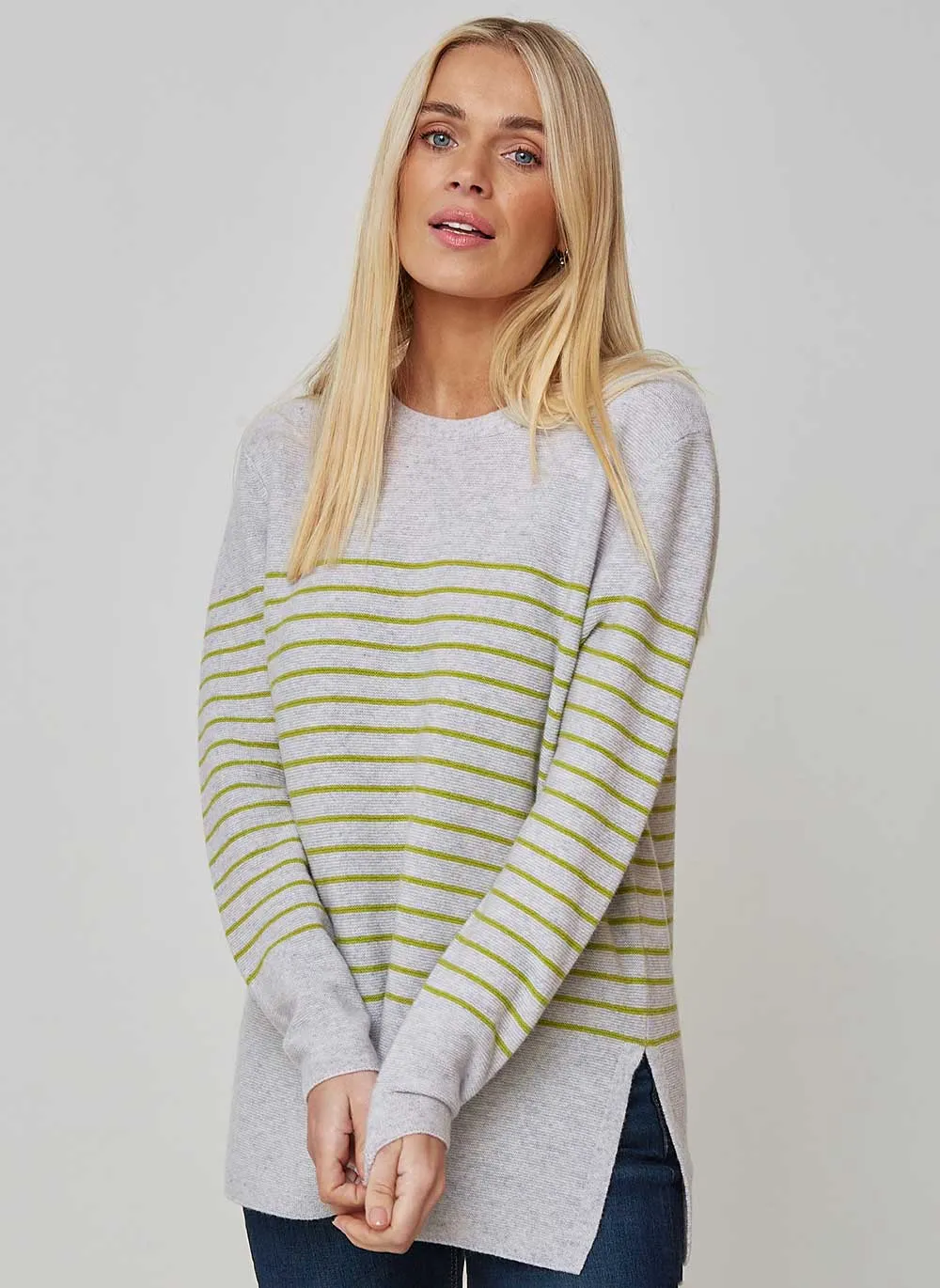 Breton Striped Cashmere Jumper - Glass Grey