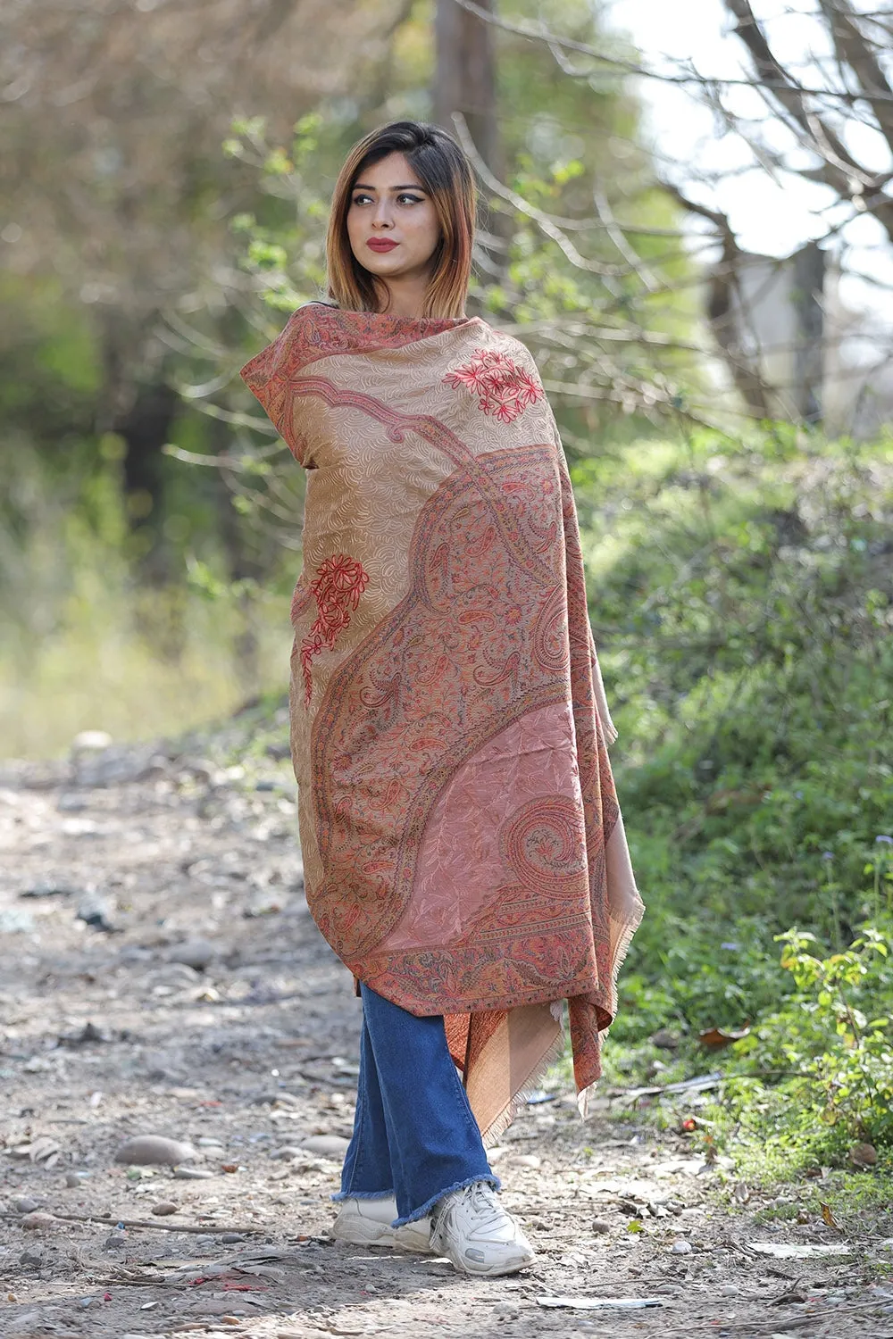 Brown Colour Jamawar Shawl With Kashmiri Aari Work Looks/ Elegant.