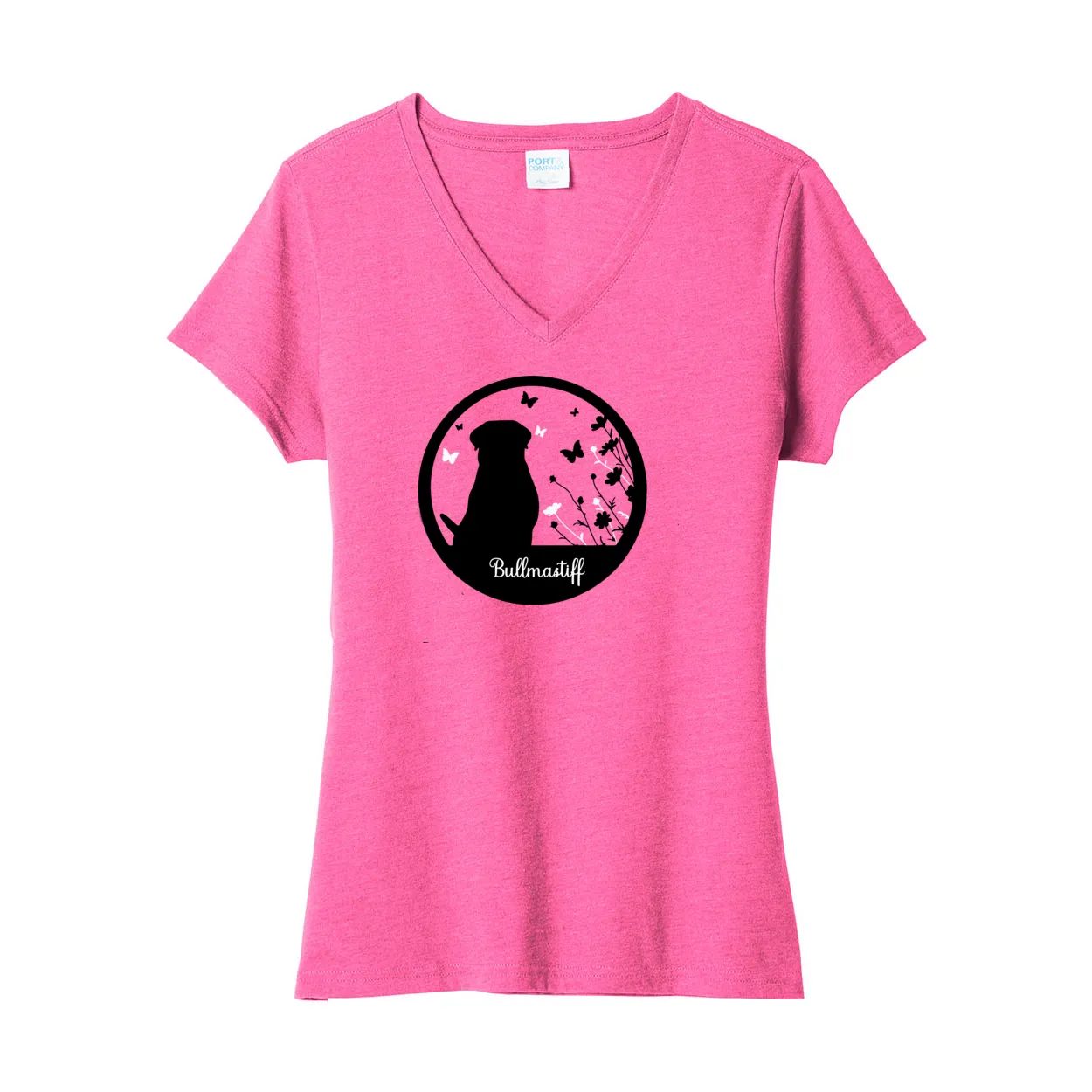 Bullmastiff Flowers V-Neck Ladies SS Tee