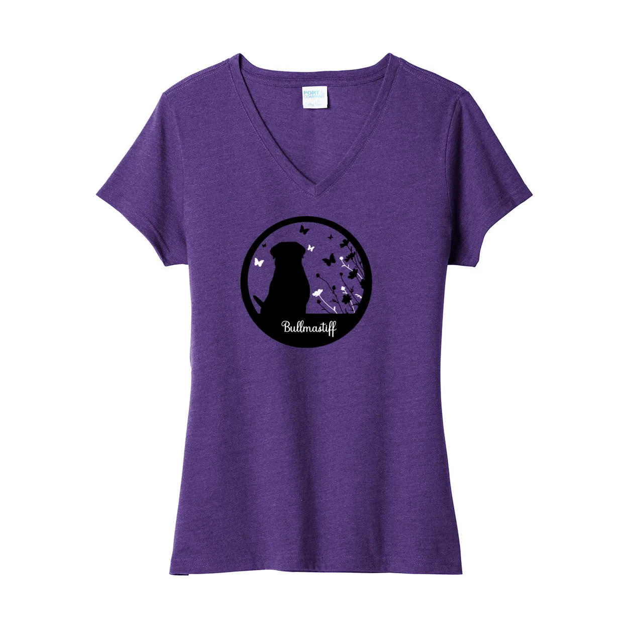 Bullmastiff Flowers V-Neck Ladies SS Tee