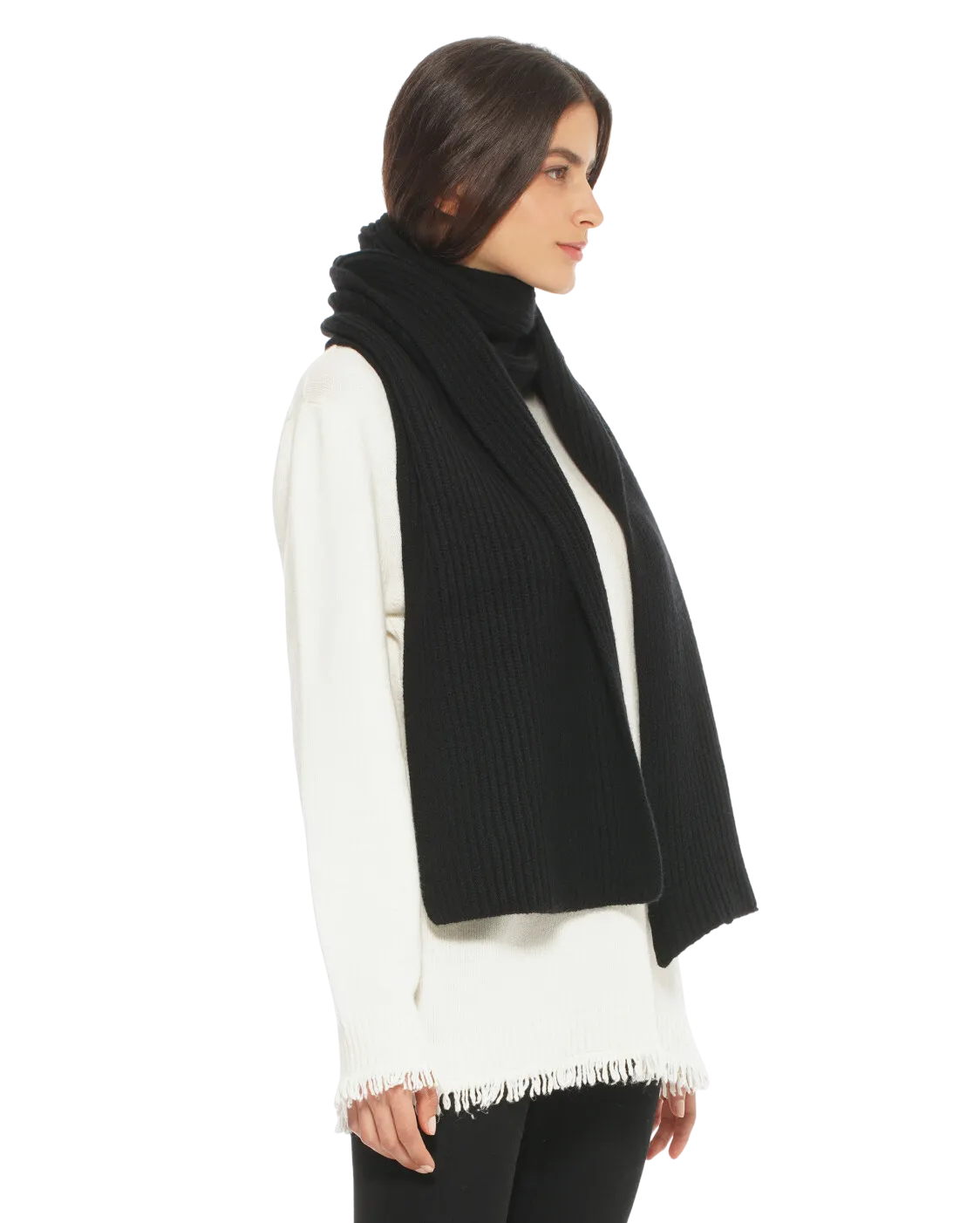 Cashmere & Wool Chunky Ribbed Scarf Black