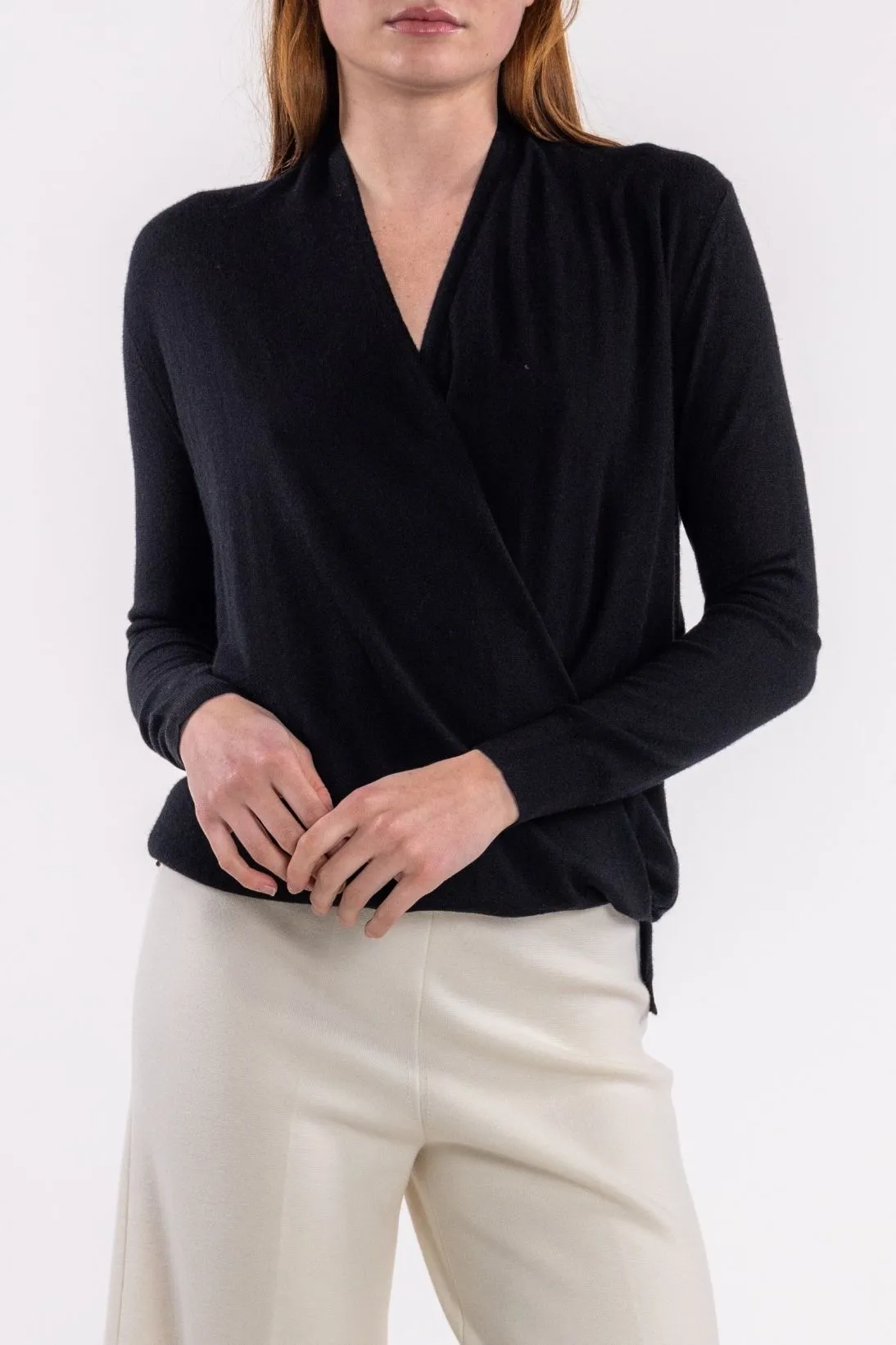 CASHMERE CROSS DRAPE TOP