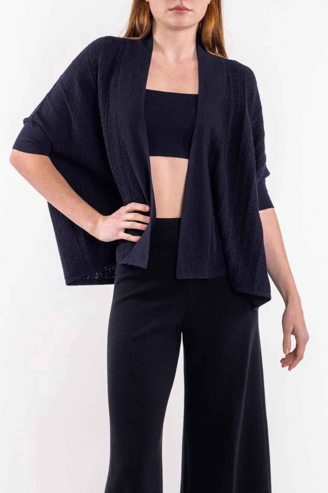 CASHMERE MESH STITCH CARDIGAN