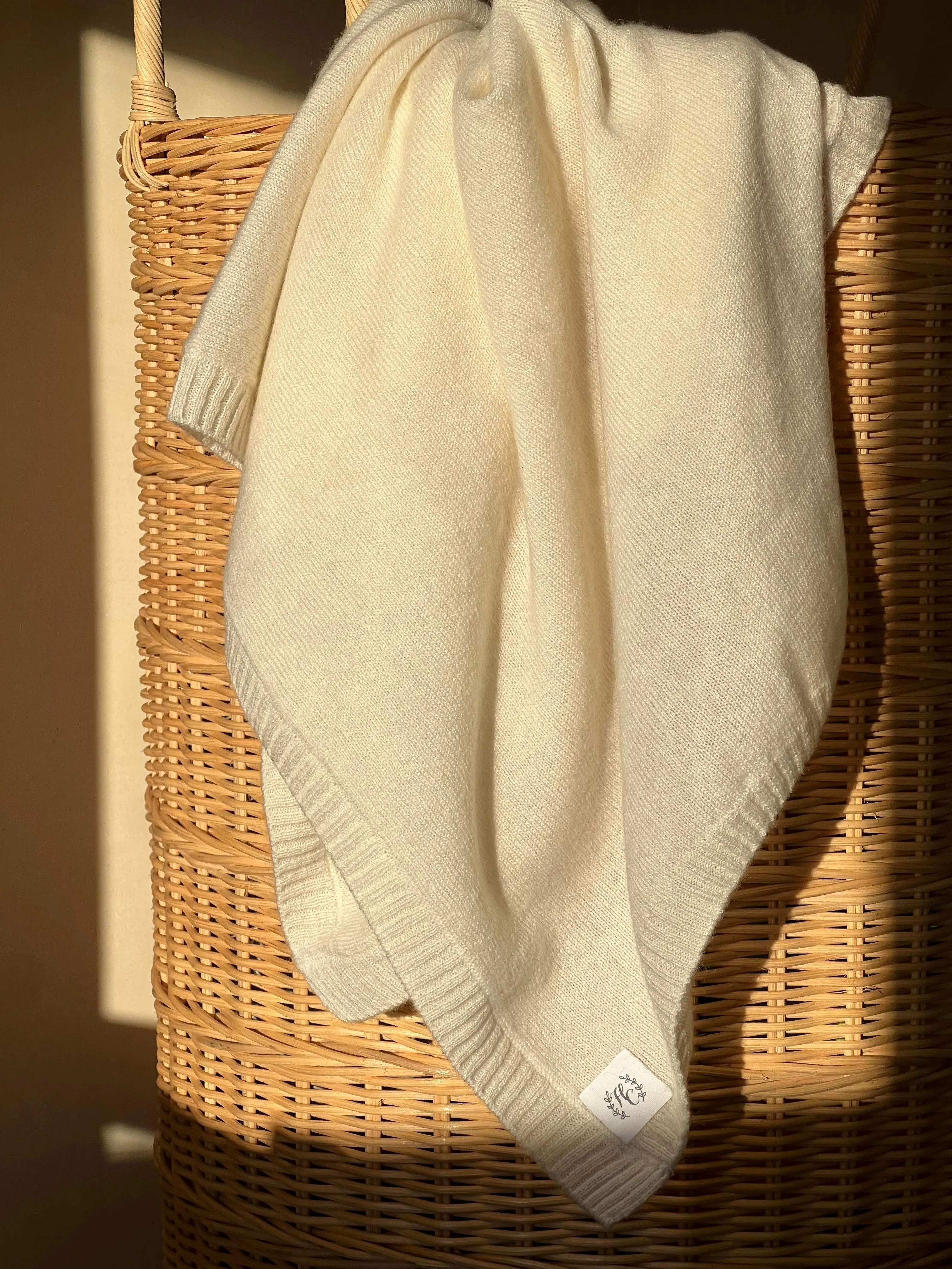 Cashmere Plain Knit Baby Blanket - Cream