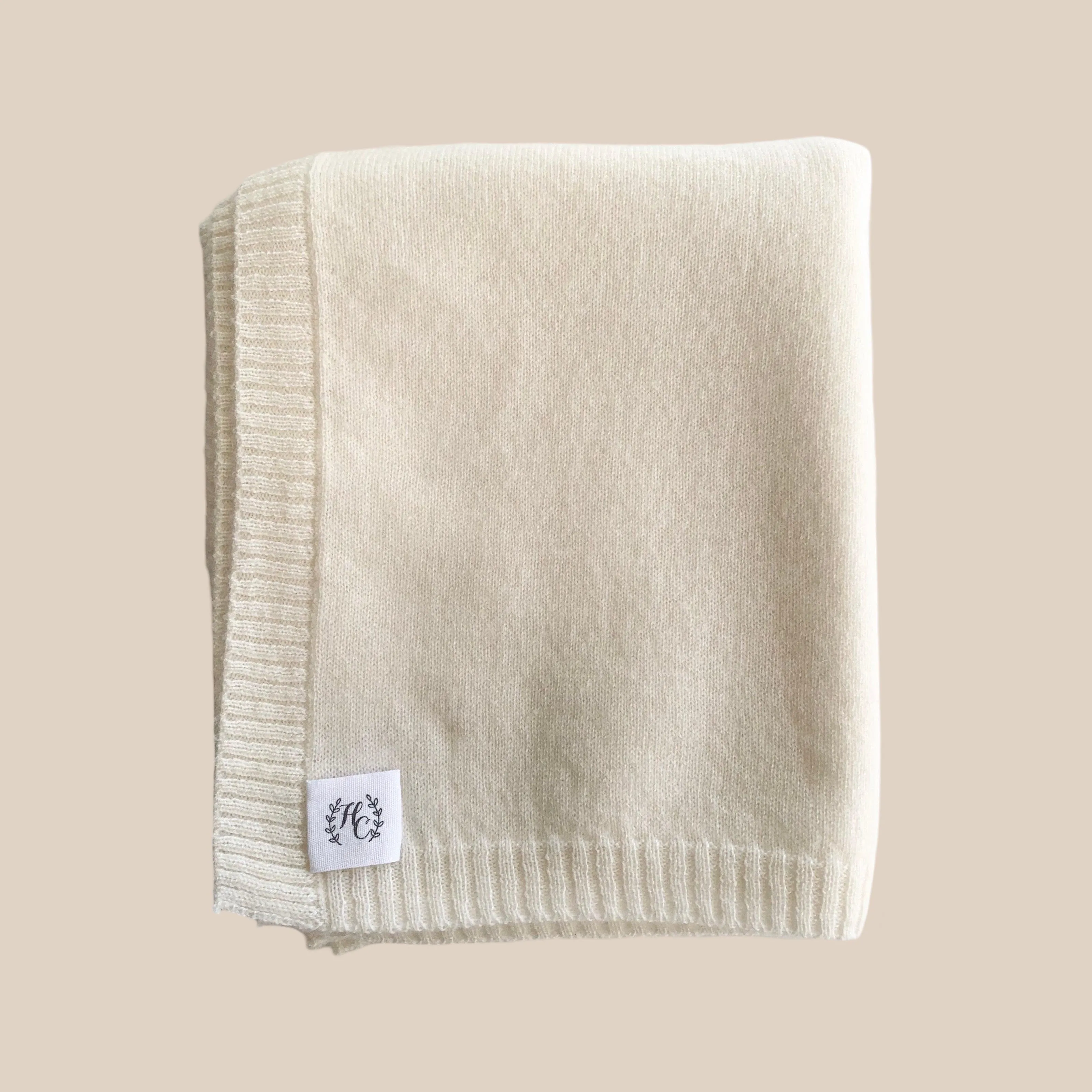 Cashmere Plain Knit Baby Blanket - Cream